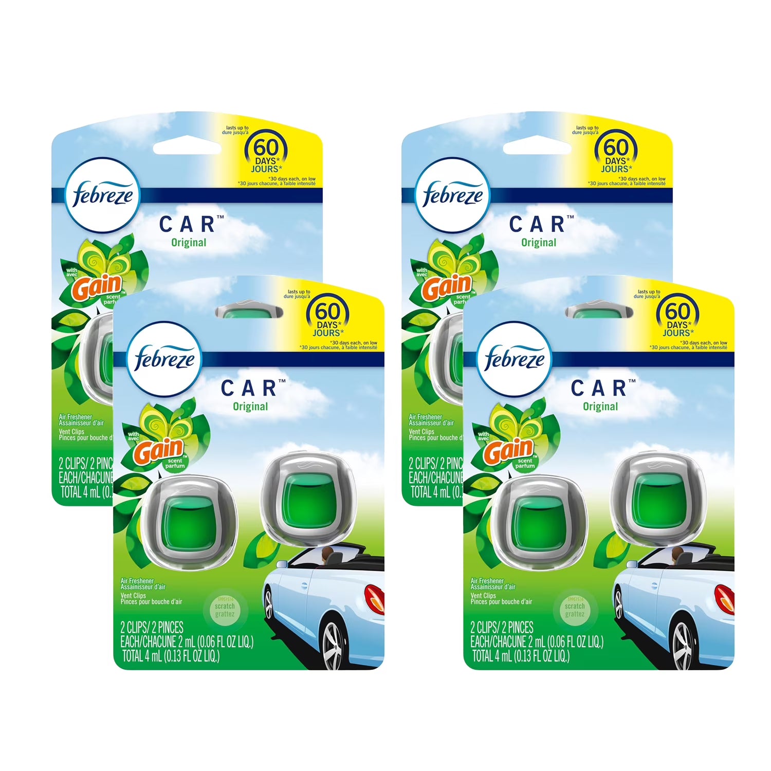 Febreze Car Air Freshener Vent Clip Gain Original Scent, 06 oz. Car Vent Clip,