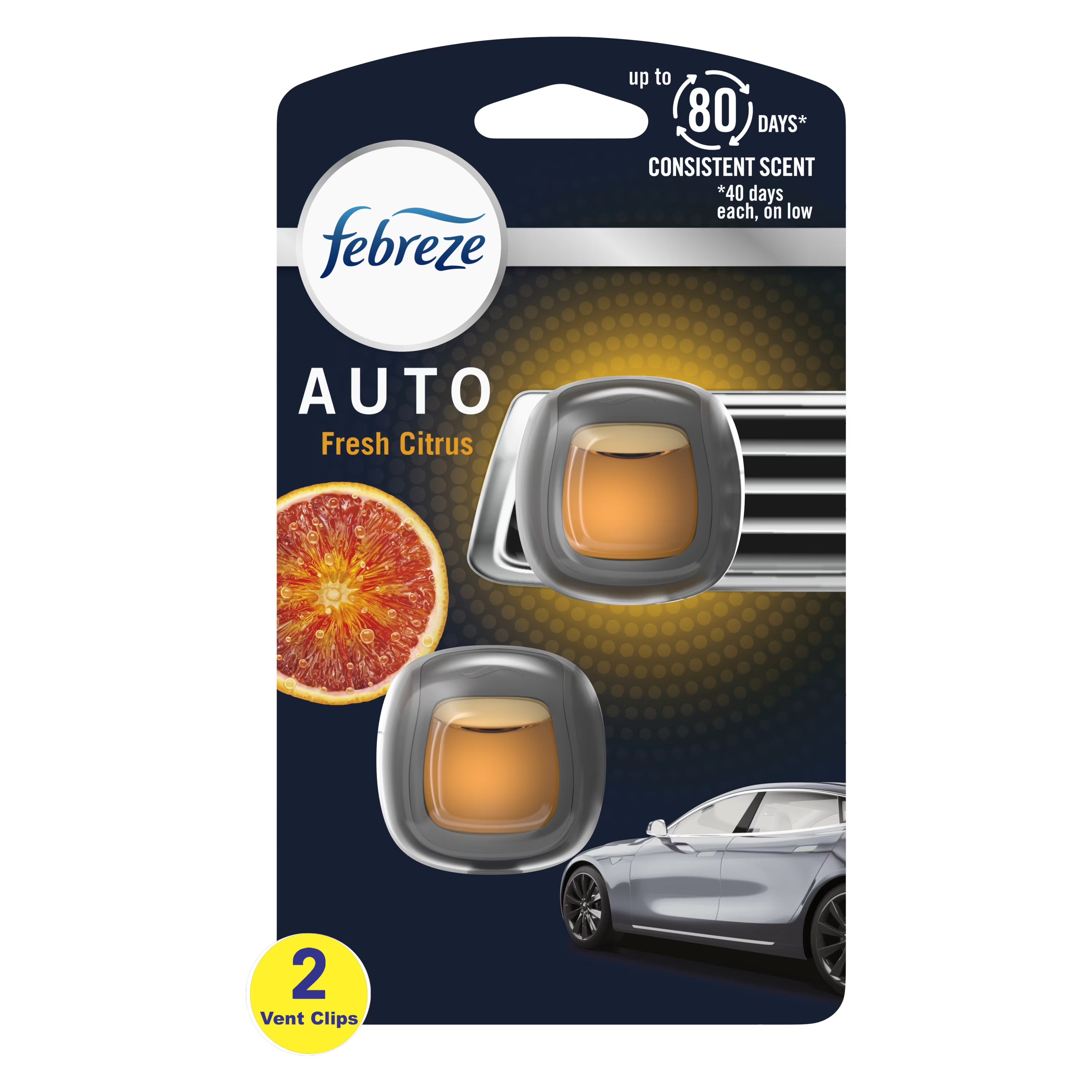 Febreze AUTO Air Freshener Vent Clip Fresh Citrus Scent, .06 oz Car Vent Clip,