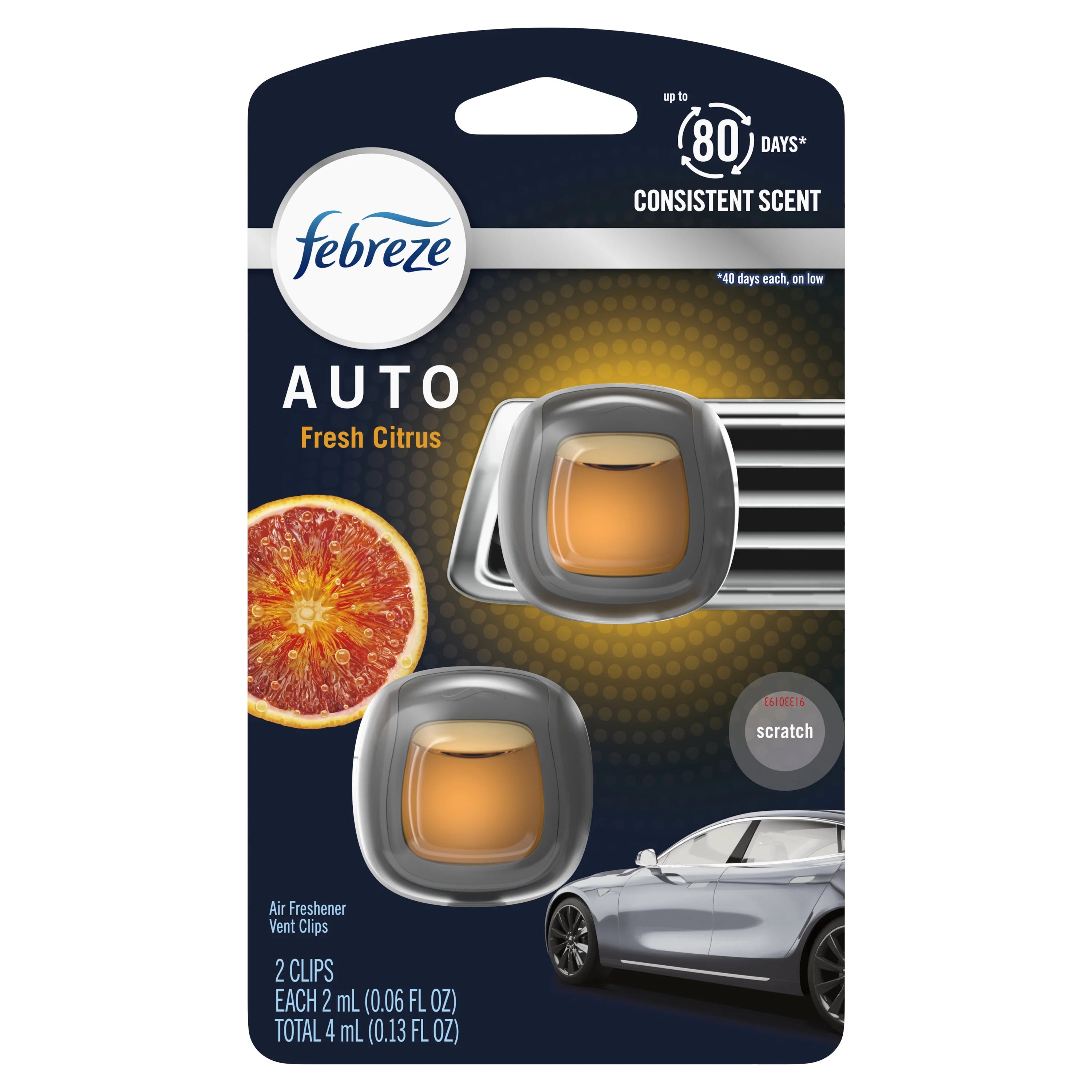 Febreze AUTO Air Freshener Vent Clip Fresh Citrus Scent, .06 oz Car Vent Clip, - View 2