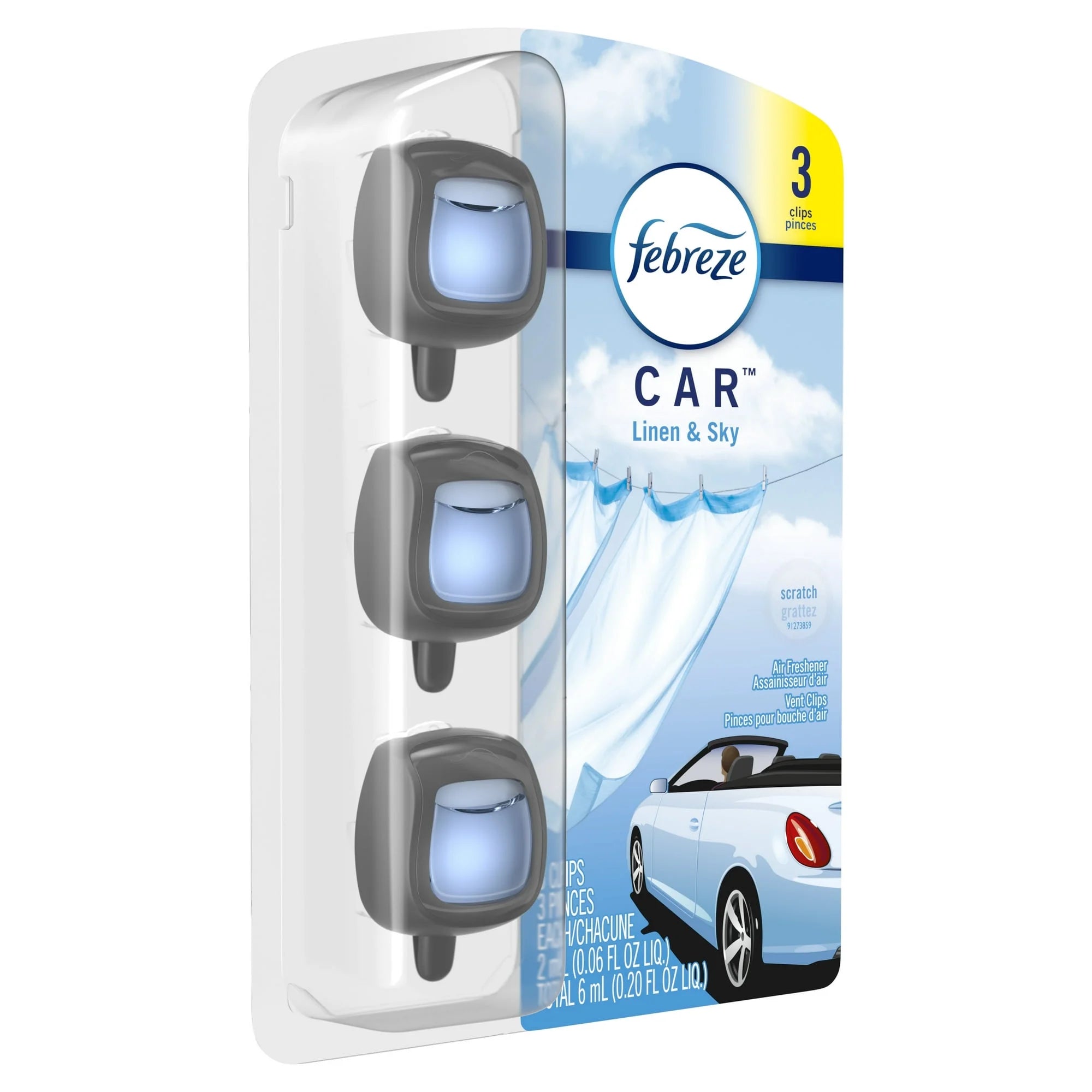 Febreze Car Odor-Fighting Car Freshener Vent Clip Linen & Sky, 0.06 fl oz, 4 - View 3
