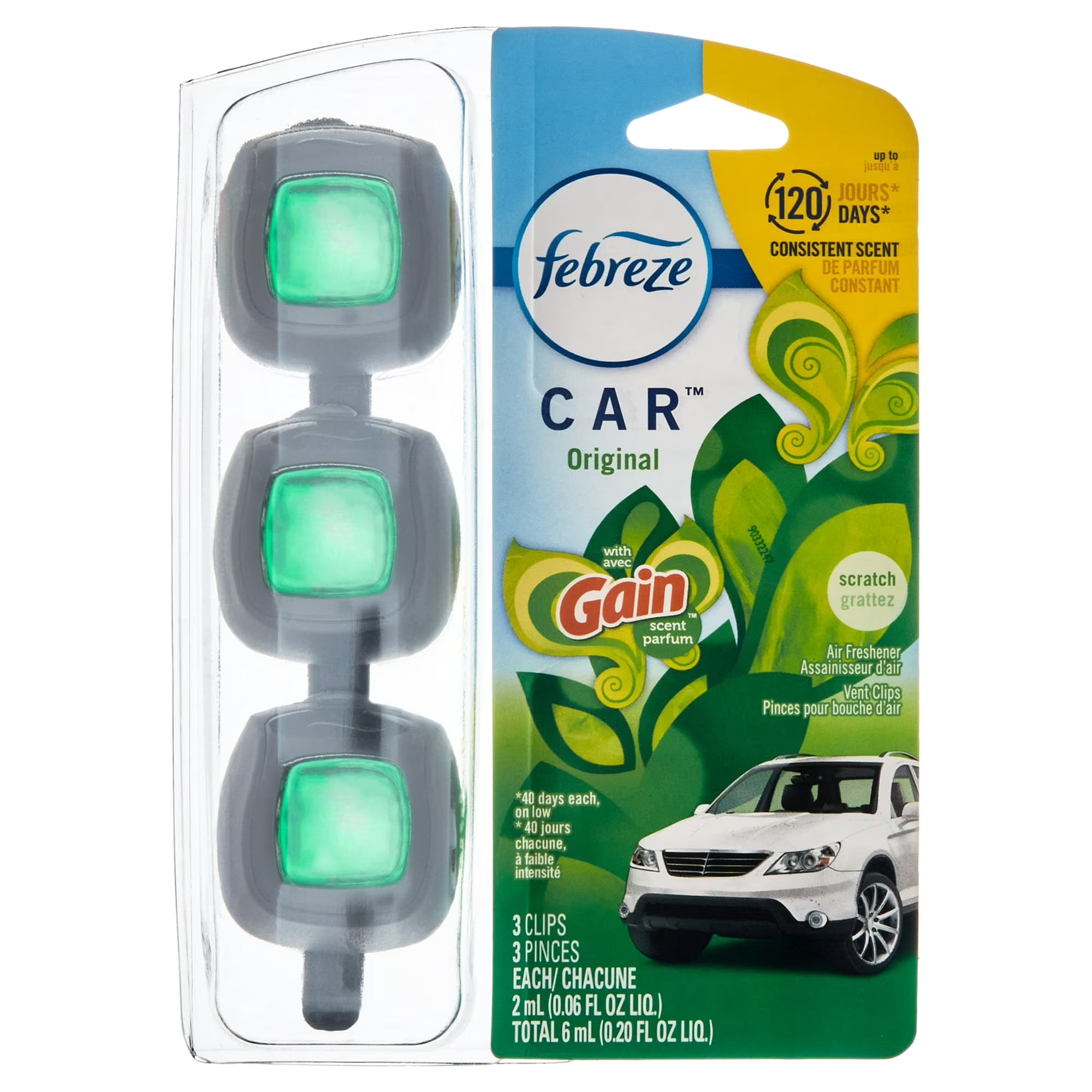 Febreze Odor Eliminating Car Air Freshener, Gain Original Scent, 0.06 oz, 12