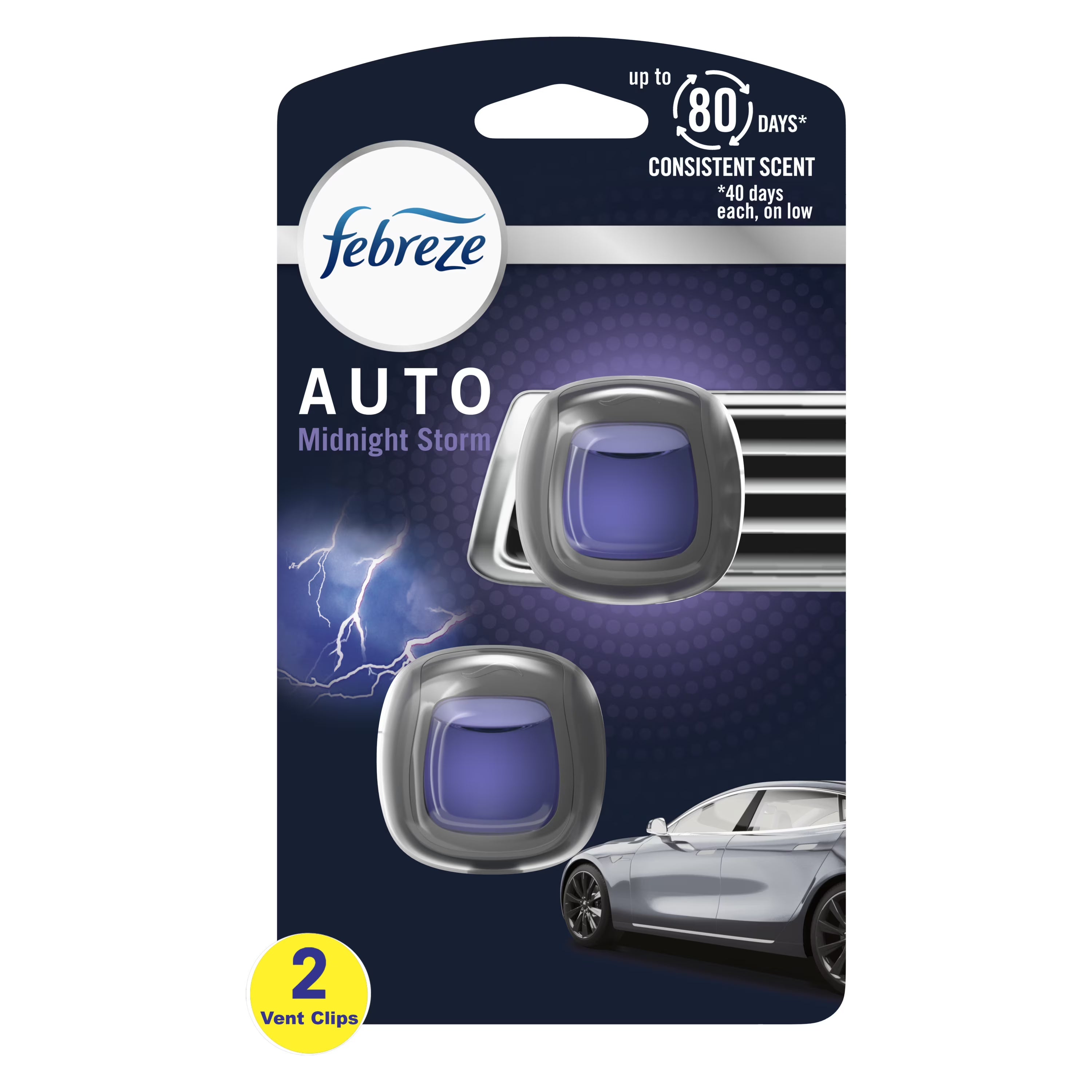 Febreze AUTO Air Freshener Vent Clip Midnight Storm Scent, .06 oz Car Vent