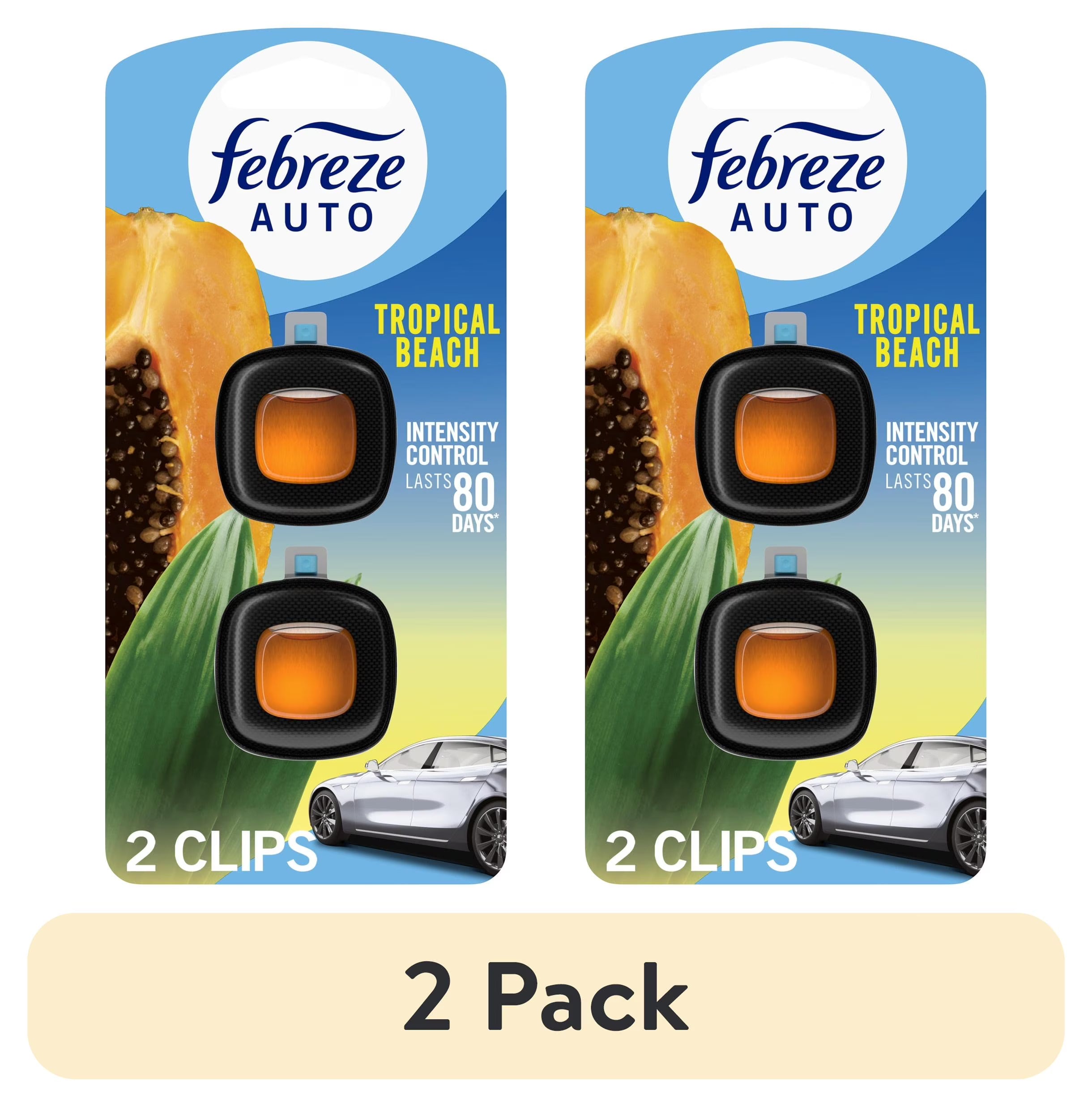 (2 pack) Febreze AUTO Car Air Freshener, Odor-Fighting Car Vent Clip, Tropical