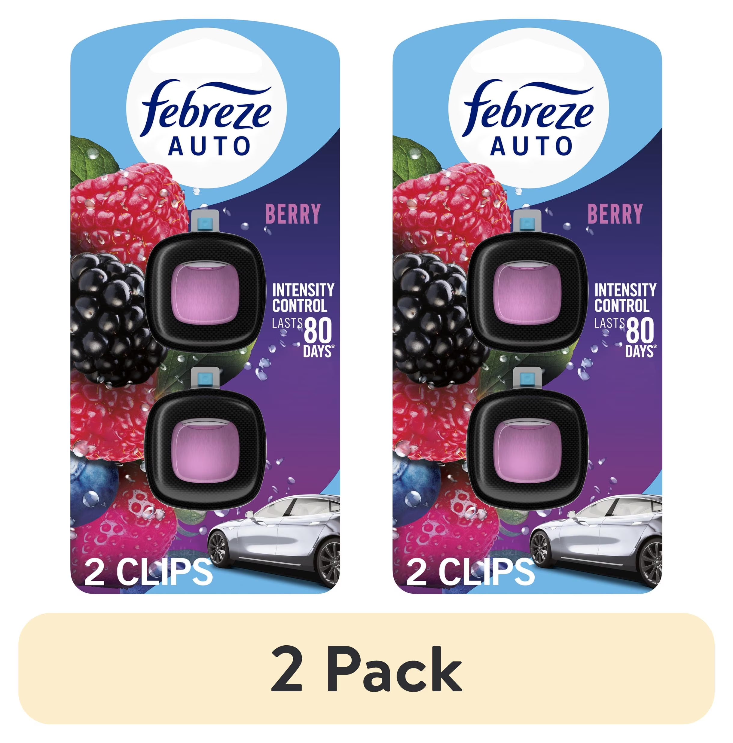 (2 pack) Febreze AUTO Car Air Freshener, Odor-Fighting Car Vent Clip, Berry, 2