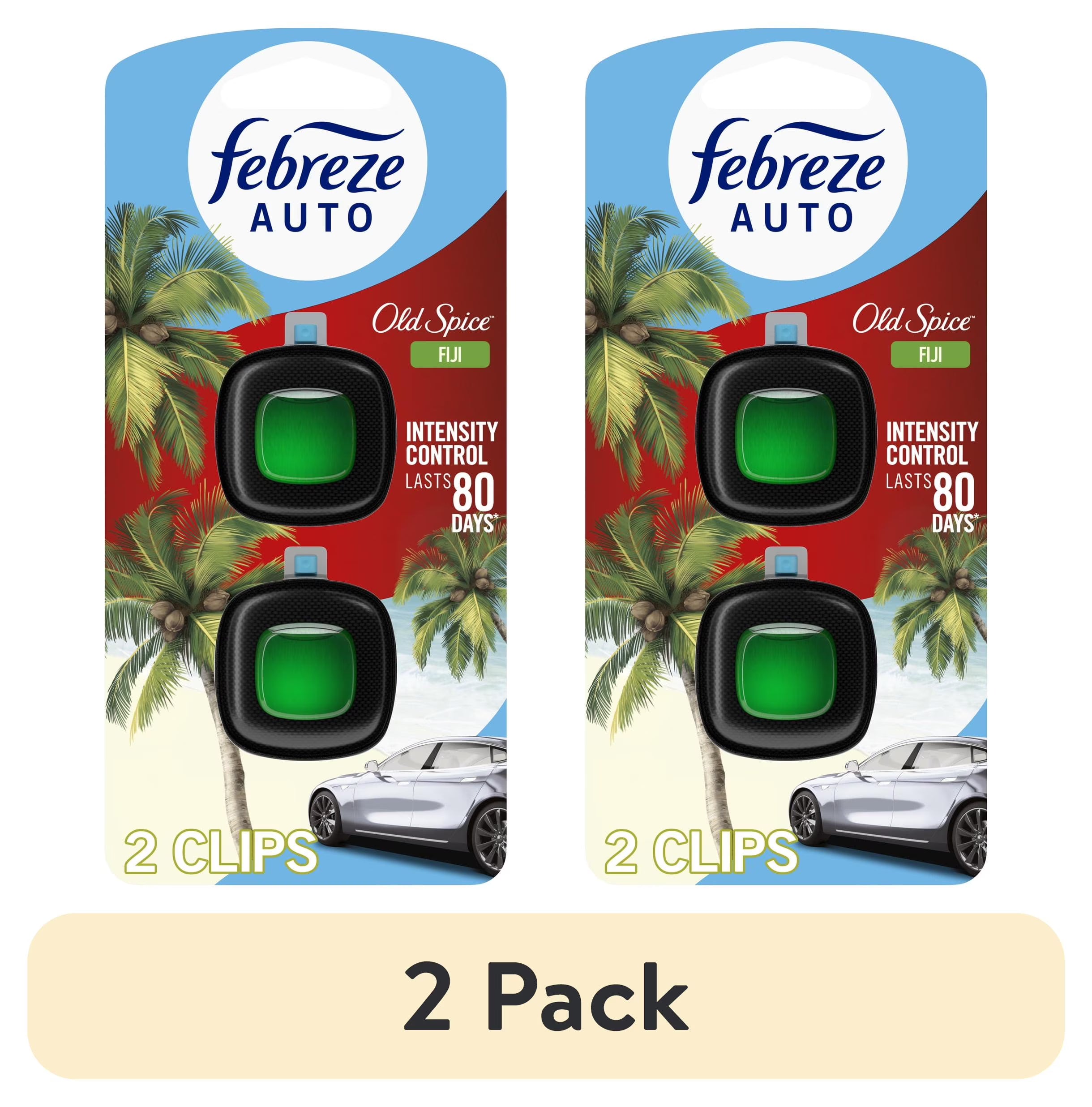 (2 pack) Febreze AUTO Car Air Freshener, Odor-Fighting Car Vent Clip, Old Spice