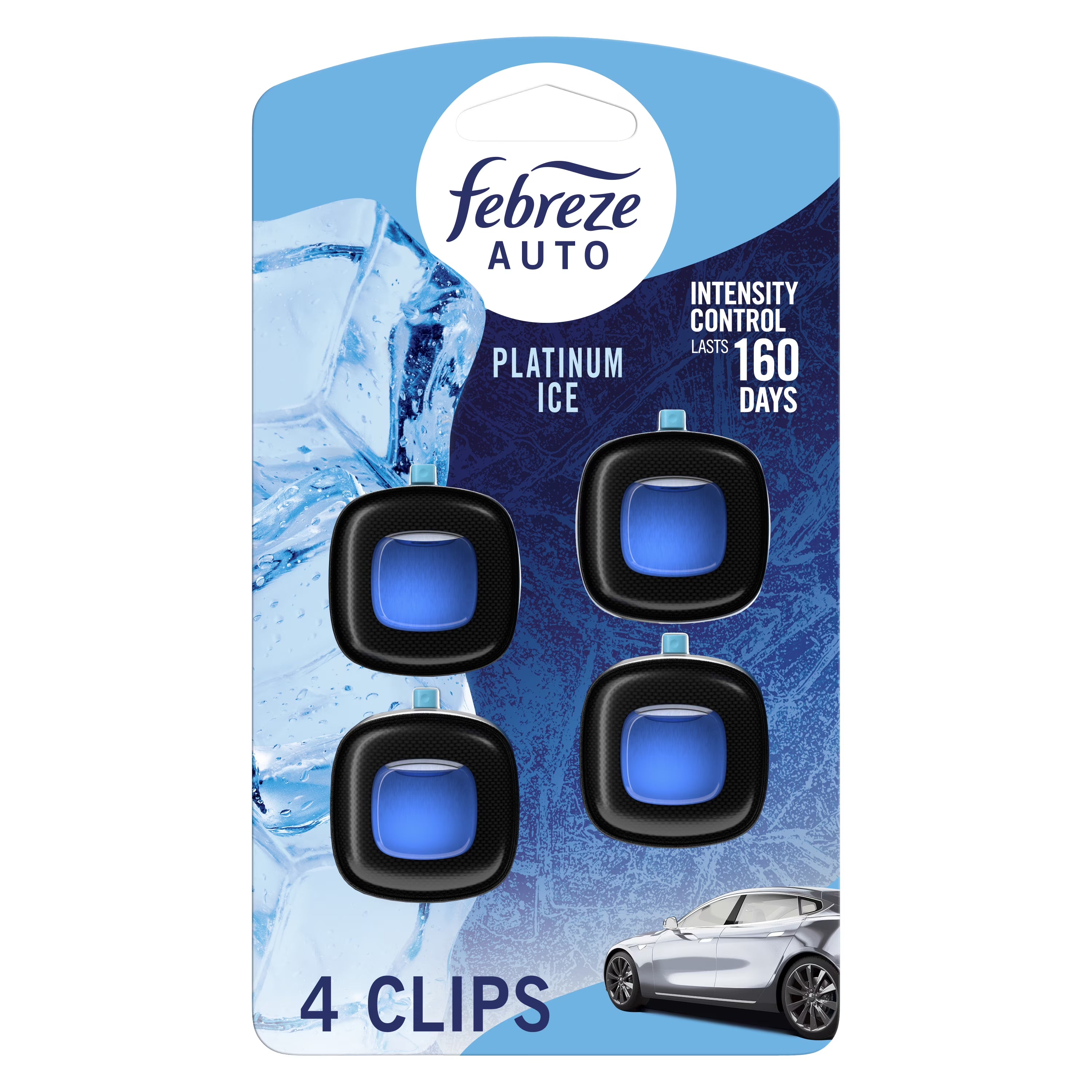 Febreze AUTO Car Air Freshener, Odor-Fighting Car Vent Clip, Platinum Ice, 4
