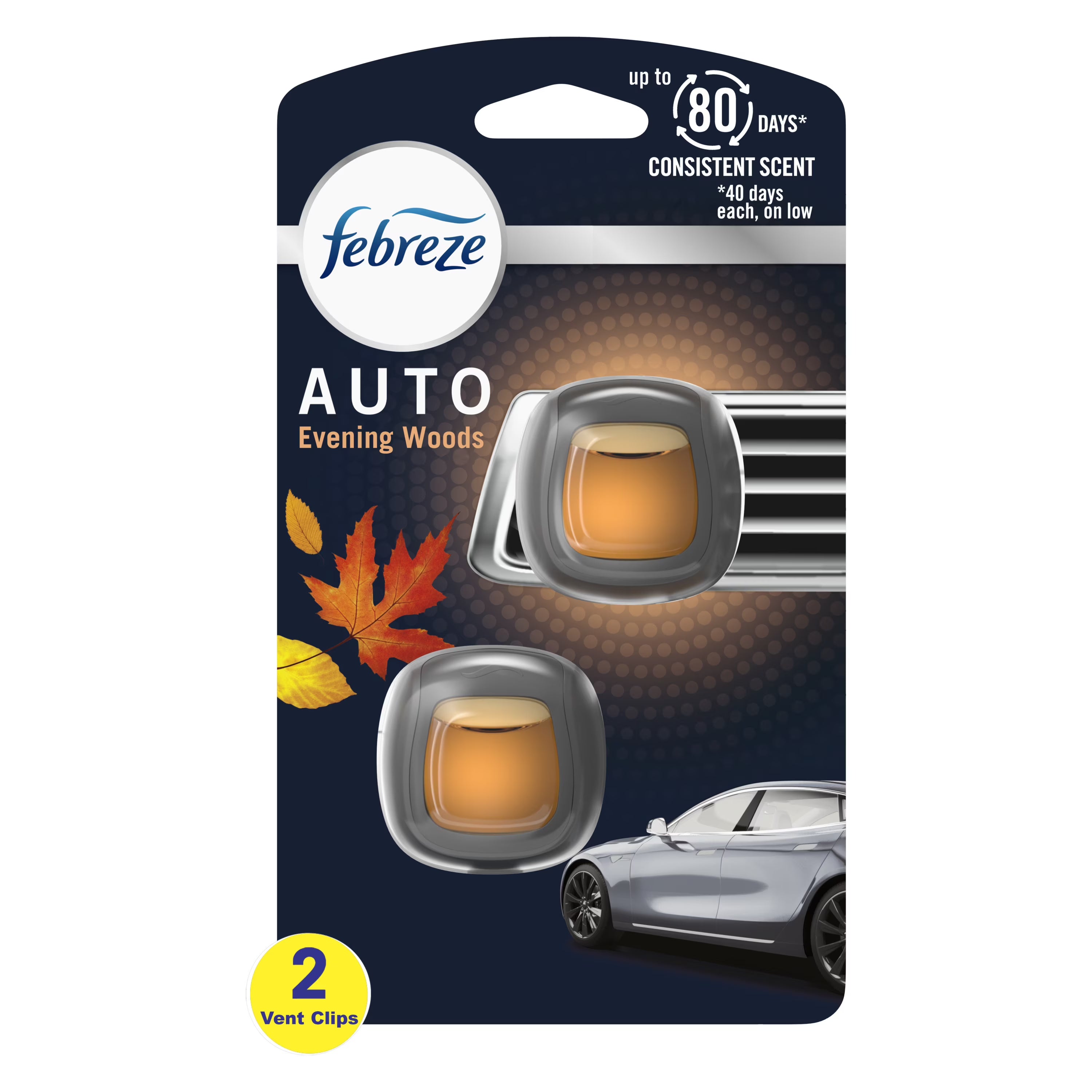 Febreze AUTO Air Freshener Vent Clip Evening Woods Scent, .06 oz Car Vent Clip,