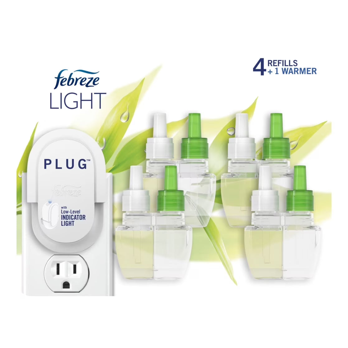 Febreze Odor-Fighting Plug in Air Freshener Bamboo Scent Warmer with 4 Oil