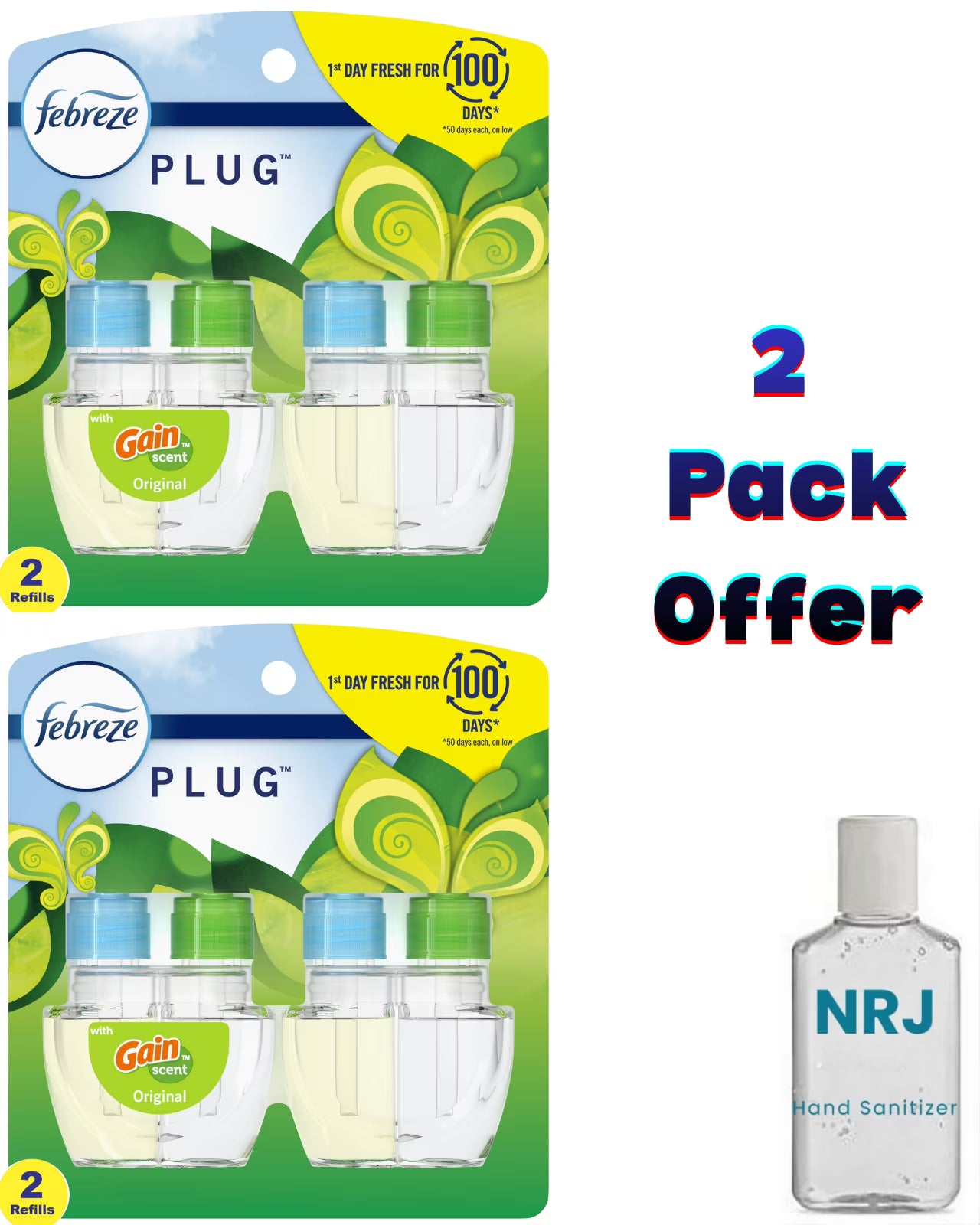 Febreze Plug In Air Freshener, Odor-Fighting Scented Oil Refill, Gain Scent, 2