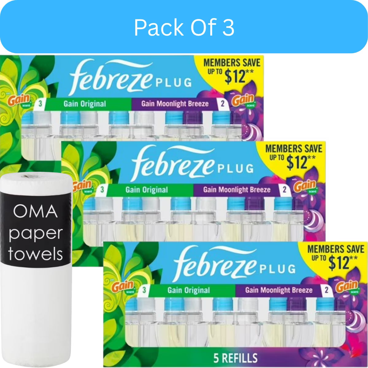 Febreze Plug Air Freshener – Gain Original & Gain Moonlight Breeze (5 Refills,