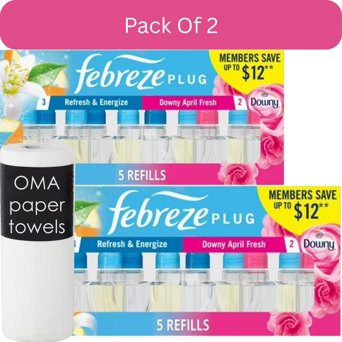 Febreze Plug Air Freshener – Refresh & Energize / Downy April Fresh (5 Refills,