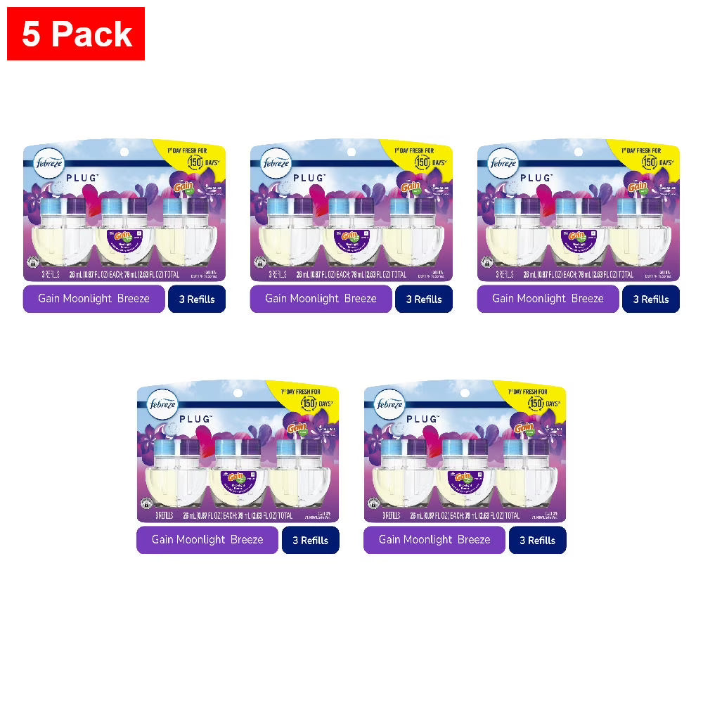 Febreze PLUG Air Freshener Gain Moonlight Breeze, 3 Pack 0.87 fl oz Oil Refill