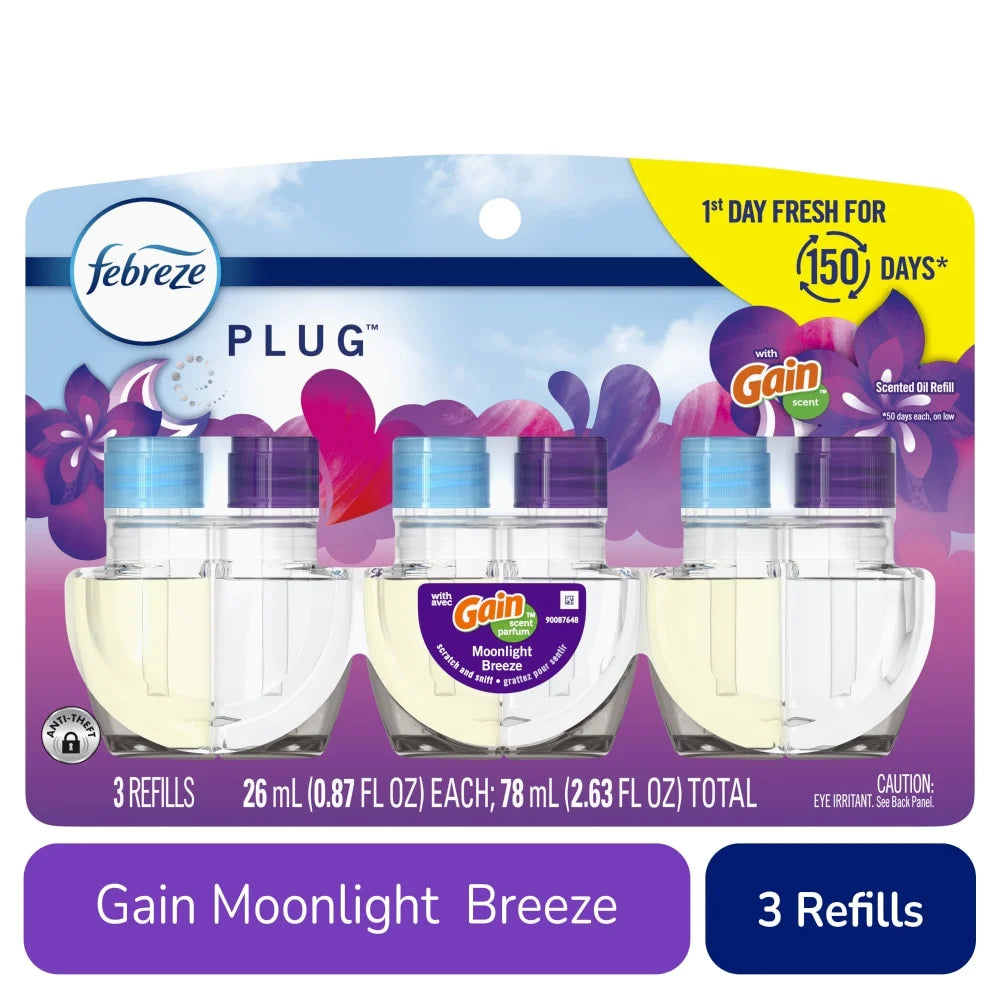 Febreze PLUG Air Freshener Gain Moonlight Breeze, 3 Pack 0.87 fl oz Oil Refill - View 4