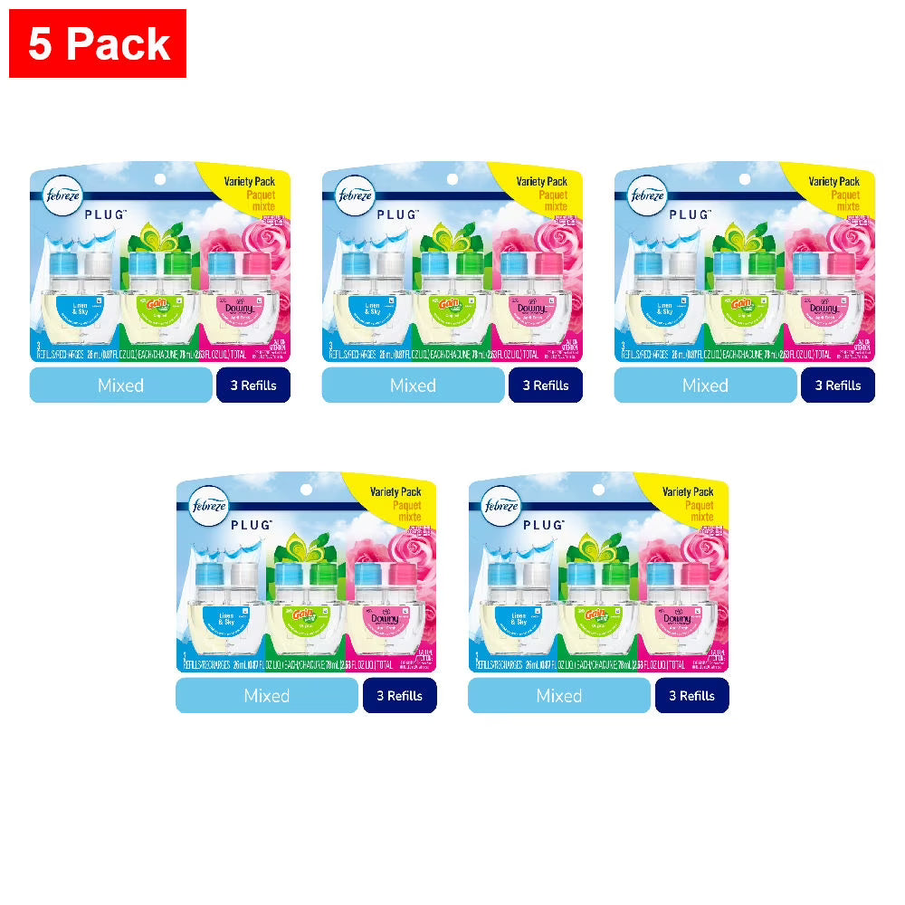 Febreze Plug In Air Freshener Odor-Fighting Scented Oil Refill Base Mix 3 ct -