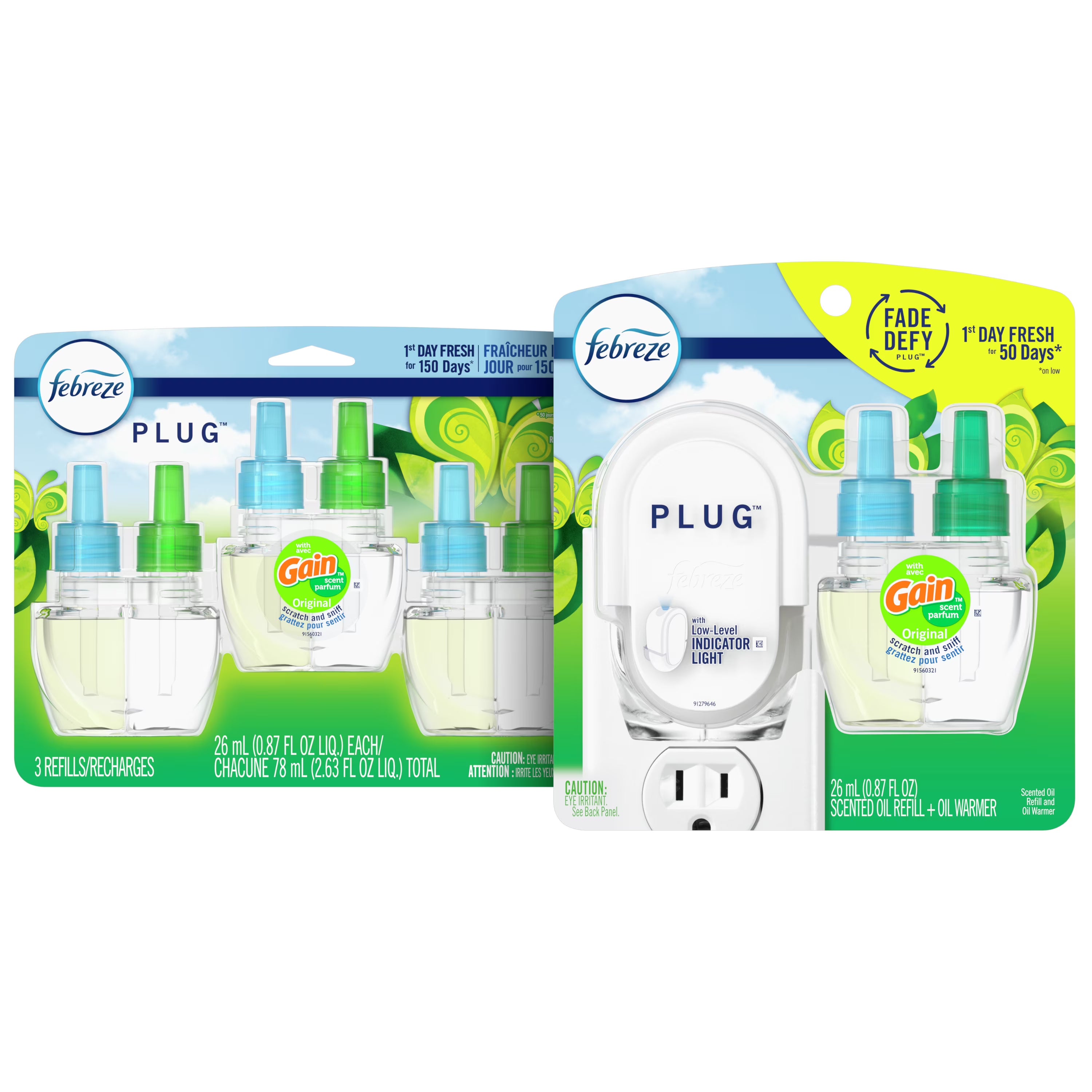 Febreze Odor-Fighting PLUG Air Freshener, Gain Original, Starter Kit & (4) .87