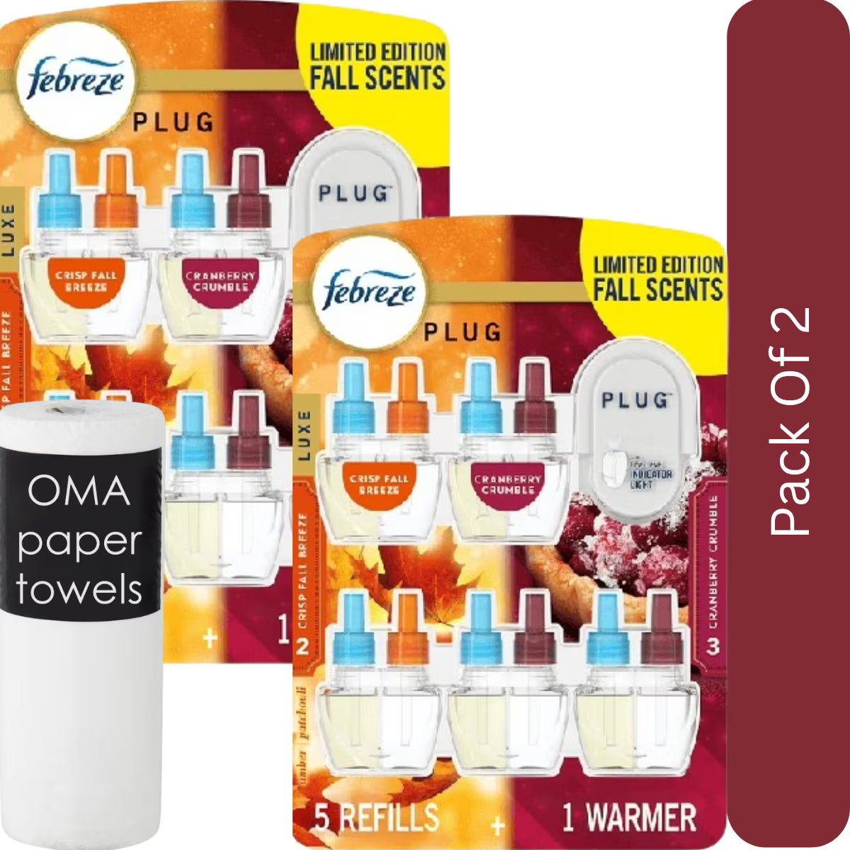 Febreze PLUG Air Freshener – Cranberry Crumble & Crisp Fall Breeze (1 Warmer +