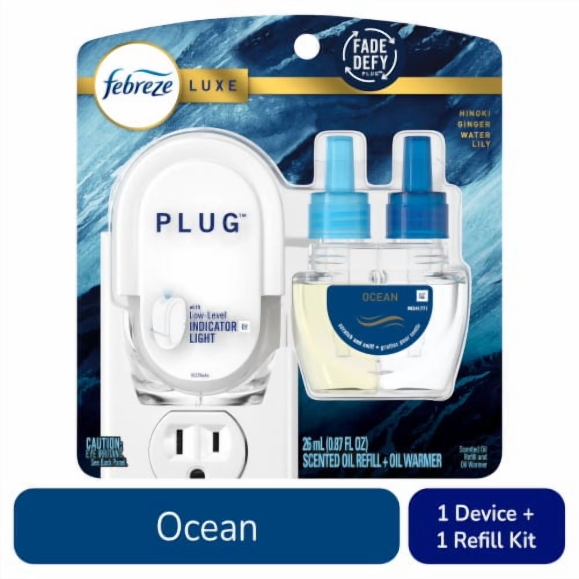 Febreze Origins Fade Defy PLUG Air Freshener & Odor Fighter Ocean Starter Kit &