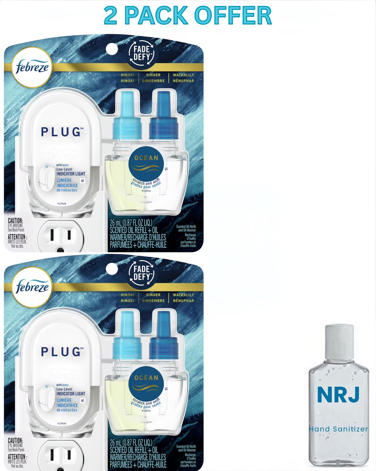 Febreze Plug In Air Freshener, Odor-Fighting Scented Oil Starter Kit, Ocean