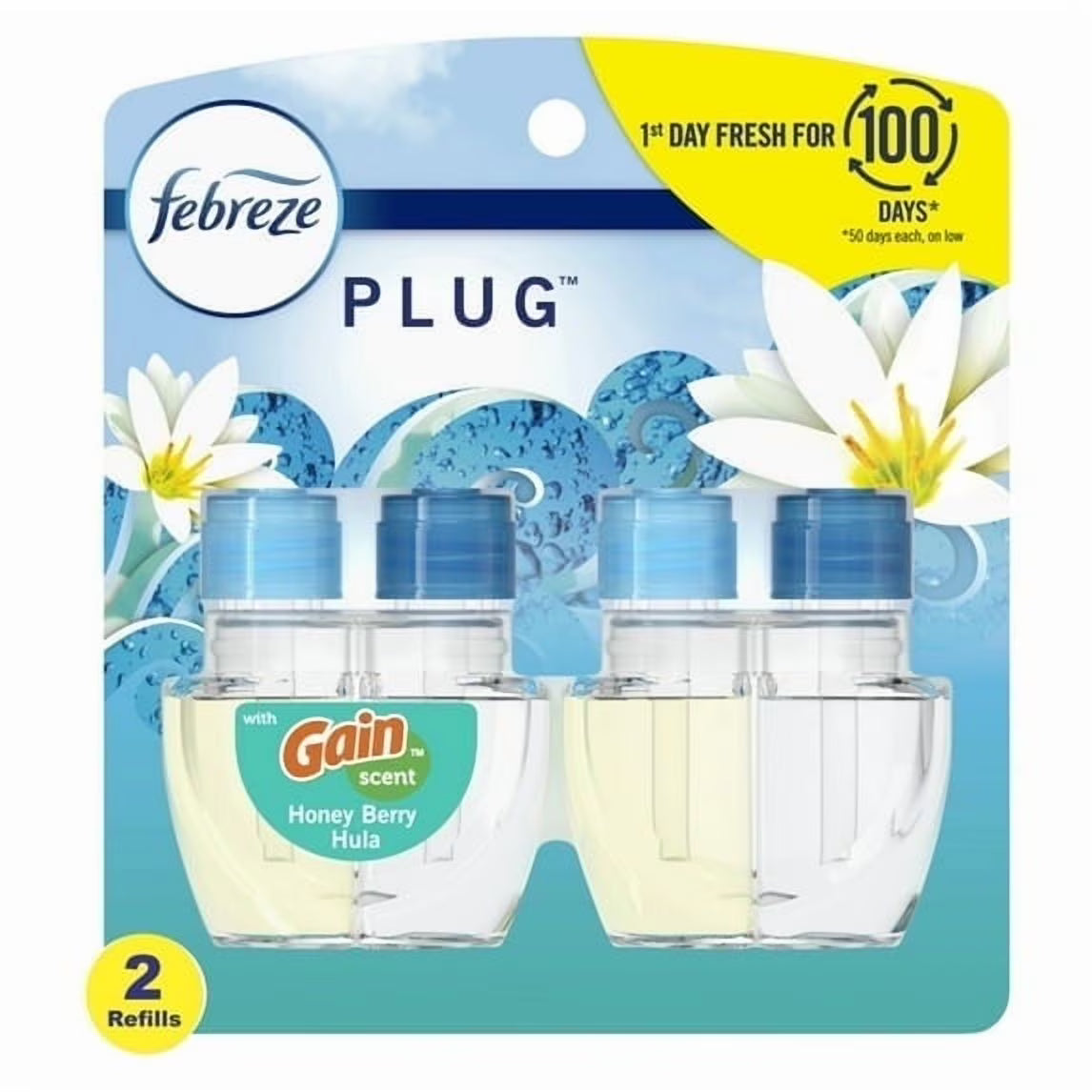 Febreze Odor-Fighting PLUG Air Freshener Oil Refill, Gain Honey Berry Hula, (4)