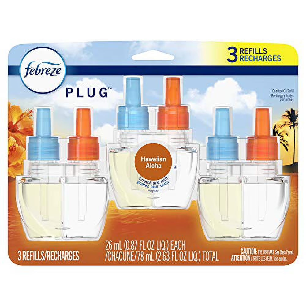 Febreze Odor-Fighting Fade Defy PLUG Air Freshener Refill, Hawaiian Aloha, (3)