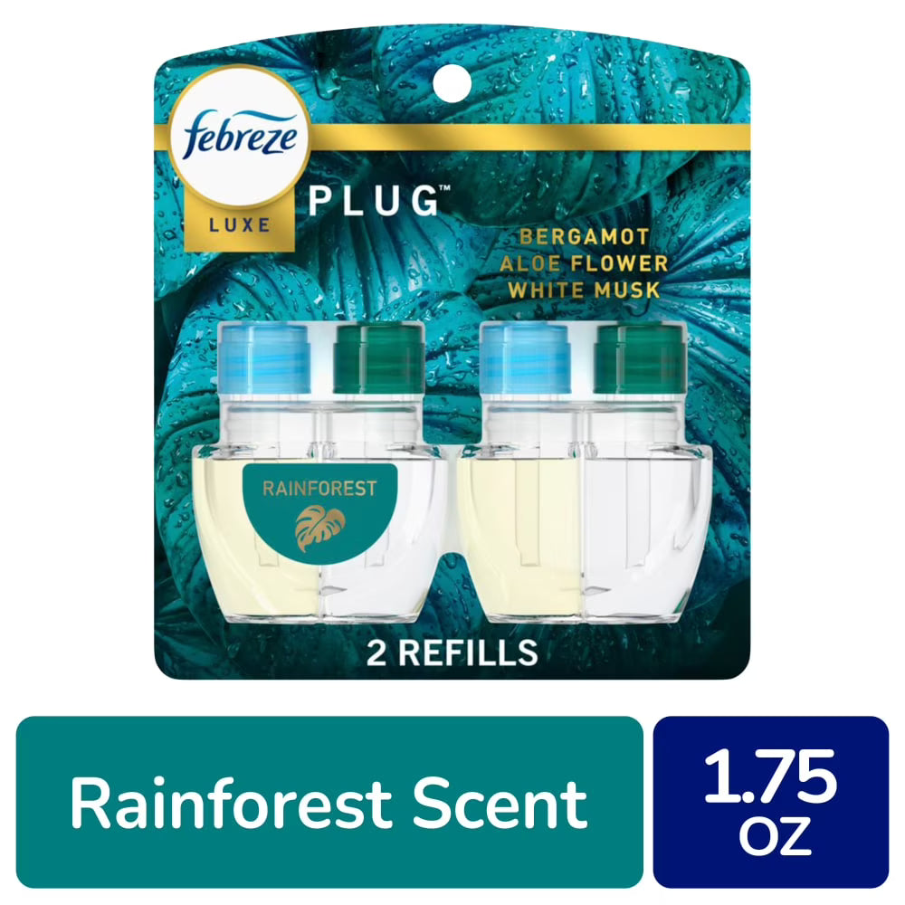 Febreze Plug Odor-Fighting Scented Oil Air Freshener Dual Refill Rainforest -