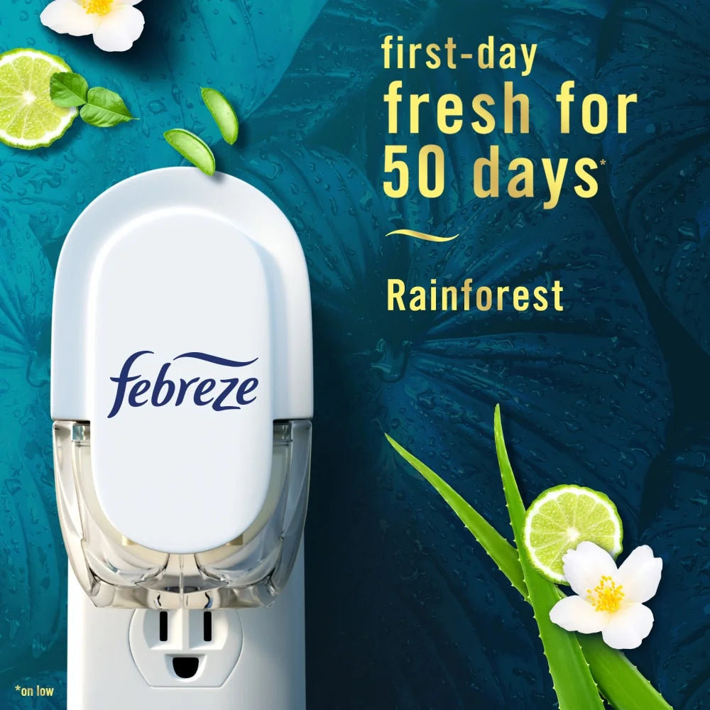 Febreze Plug Odor-Fighting Scented Oil Air Freshener Dual Refill Rainforest - - View 3