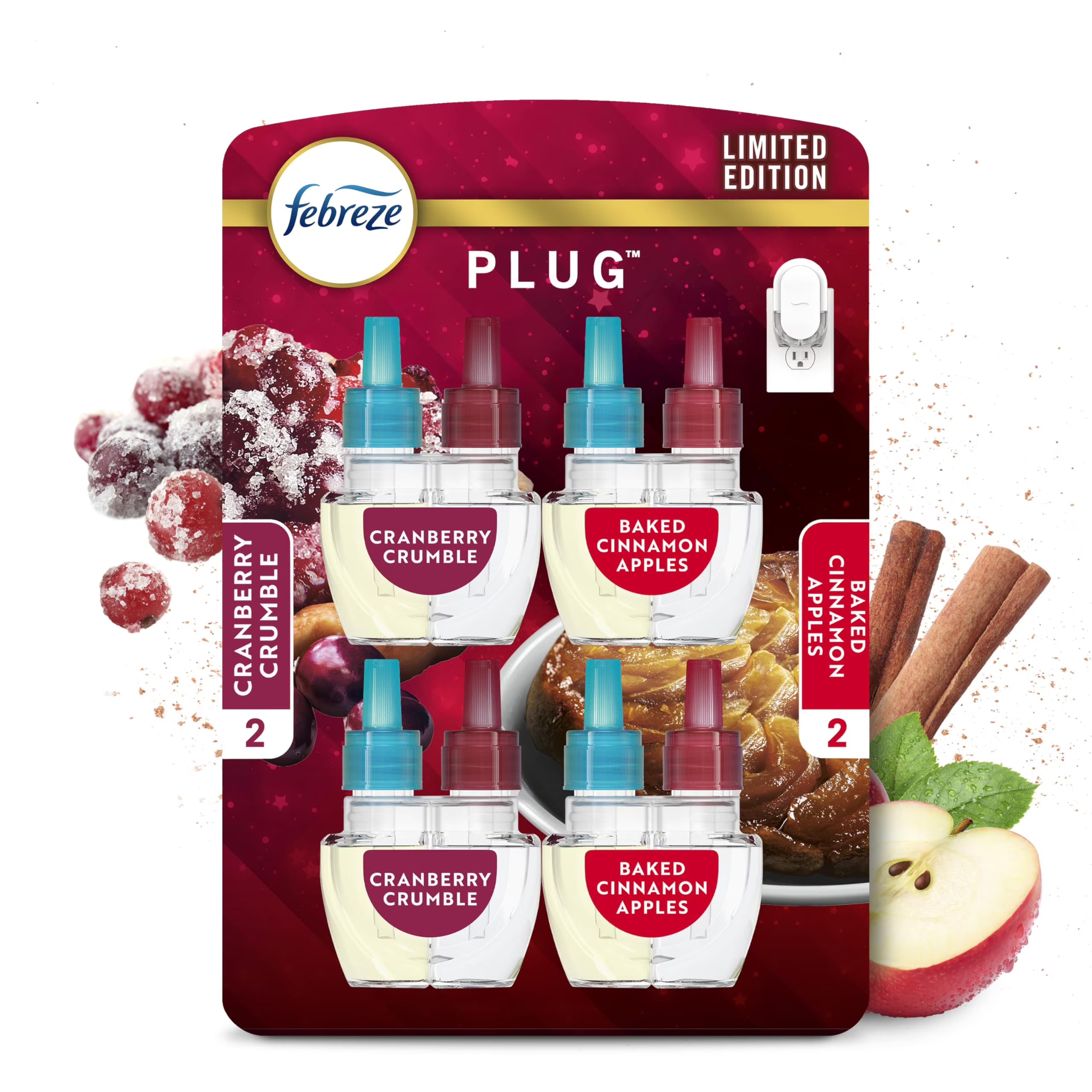 Febreze Odor-Fighting Fade Defy PLUG Air Freshener Baked Cinnamon Apple,
