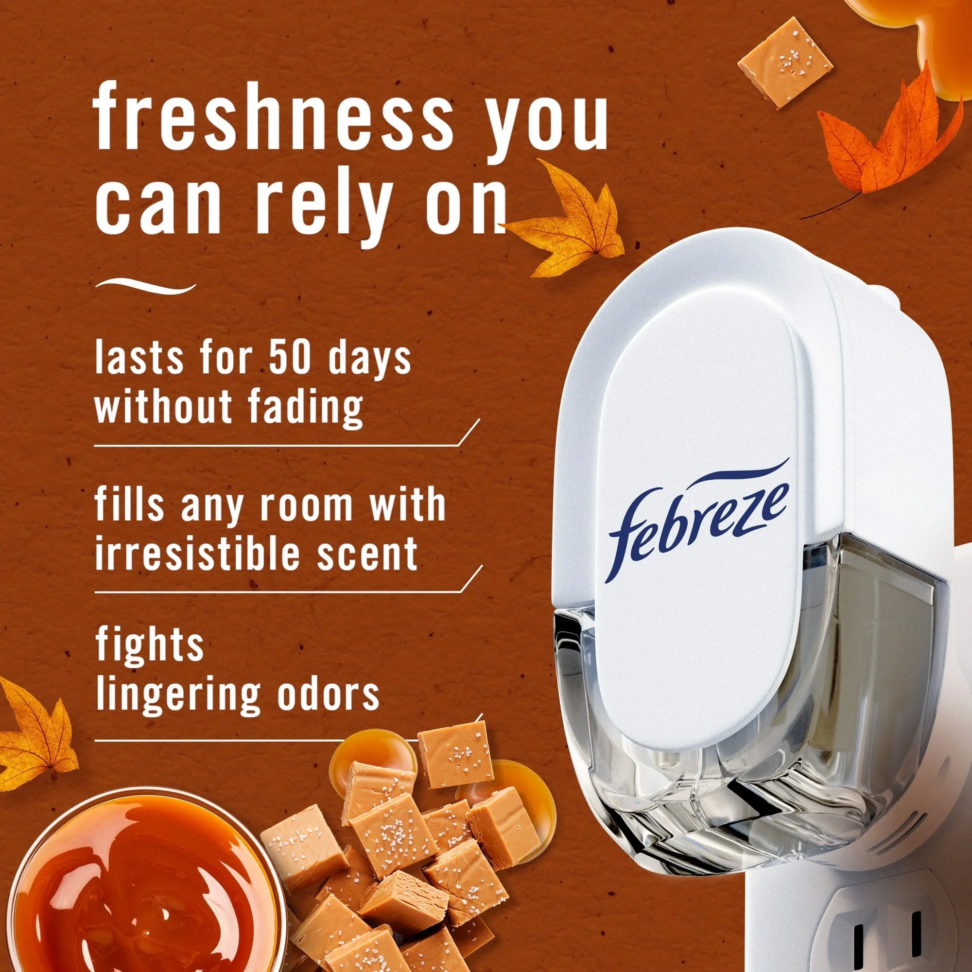 Febreze Plug Refill Odor-Fighting Air Freshener Sea Salt Caramel & Maple Scent, - View 3
