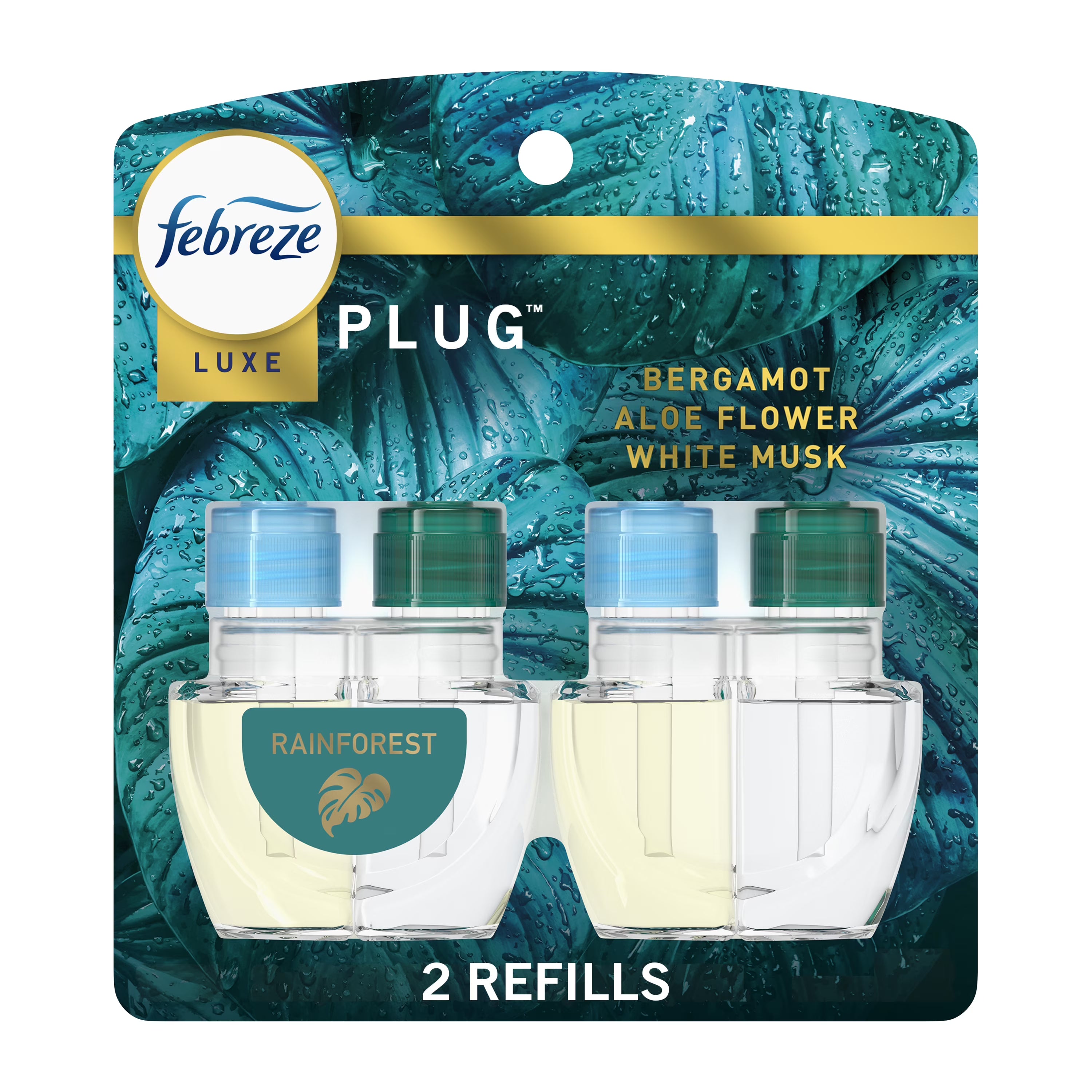 Febreze Plug In Air Freshener, Odor-Fighting Scented Oil Refill, Rainforest, 2