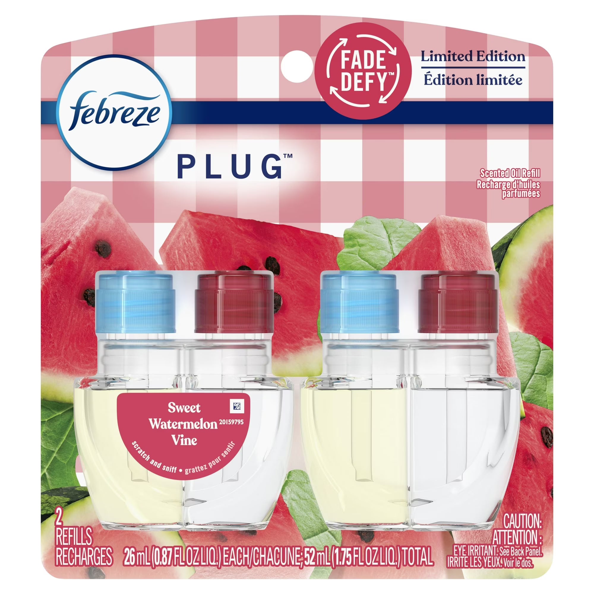 Febreze Plug In Air Freshener, Odor-Fighting Oil Refill, Sweet Watermelon Vine,