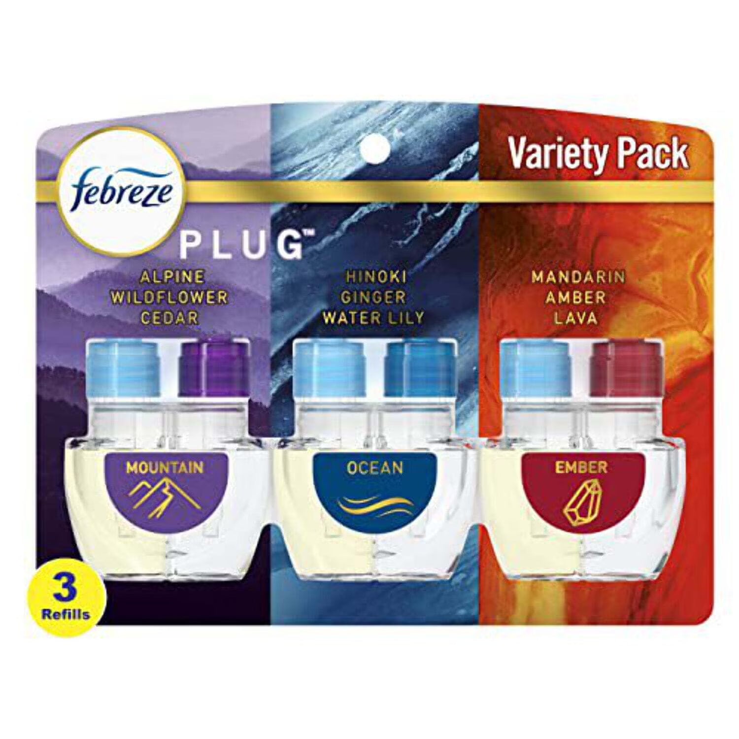 Febreze Plug Refill Odor-Fighting Air Freshener Mountain, Ocean, and Ember Mix