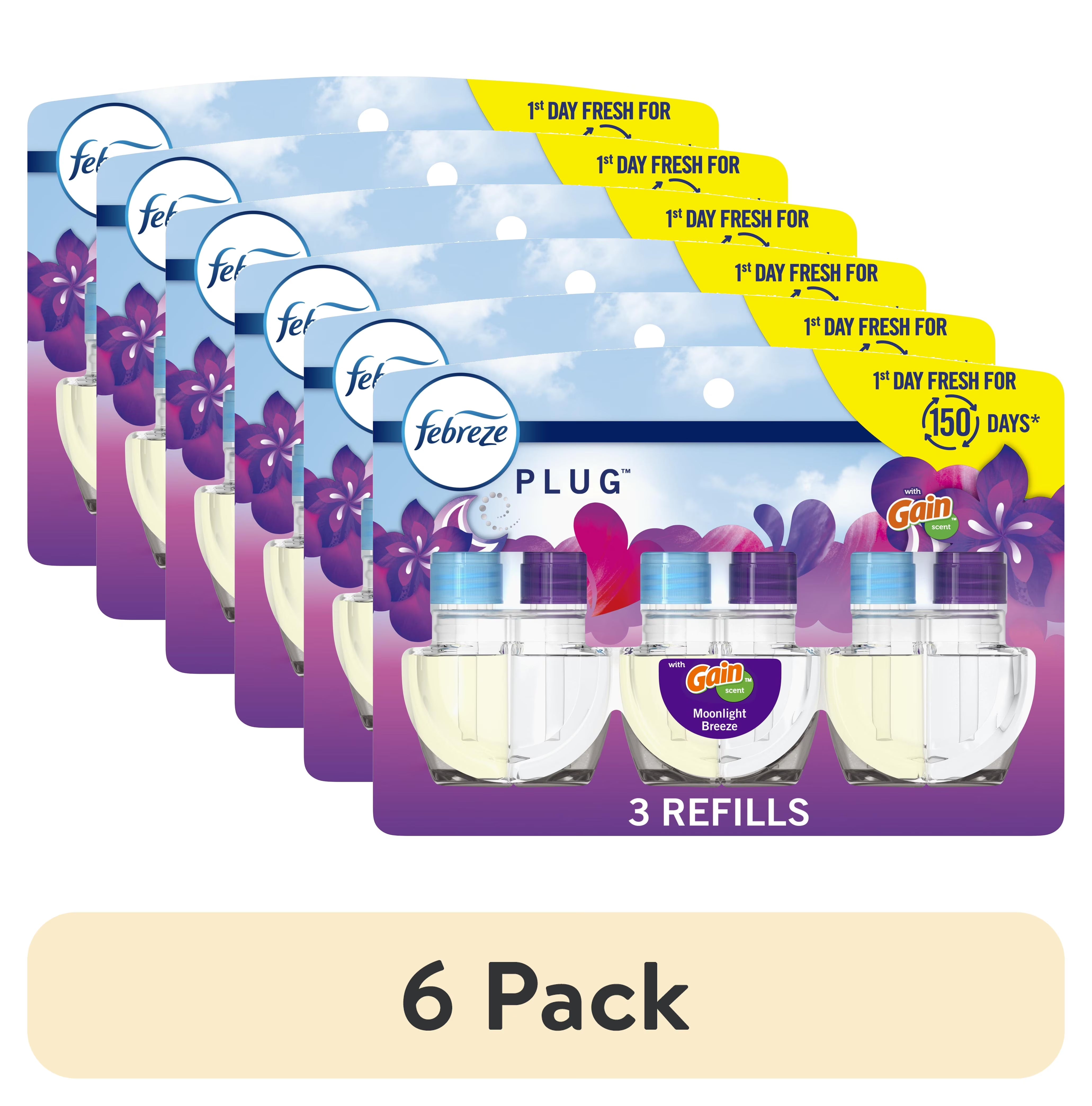 (6 pack) Febreze Plug In Air Freshener, Odor-Fighting Scented Oil Refill, Gain