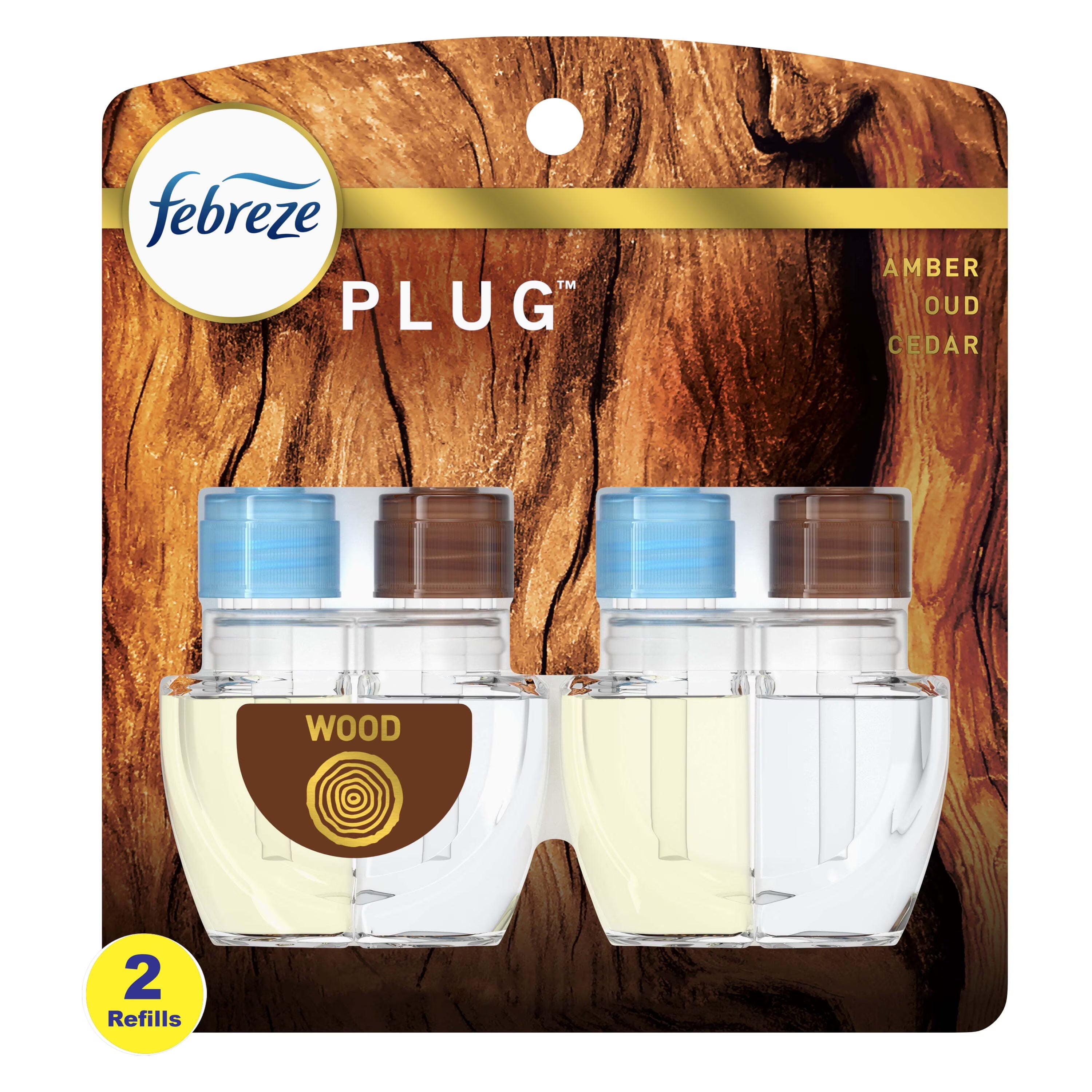 Febreze Plug Refill Odor-Fighting Air Freshener Wood Scent, 2 Count, 0.87 fl oz