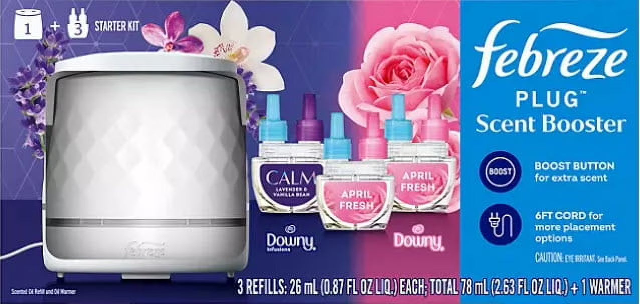 Febreze PLUG Scent Booster Kit, CALM Lavender + Vanilla Bean and April Fresh, 1