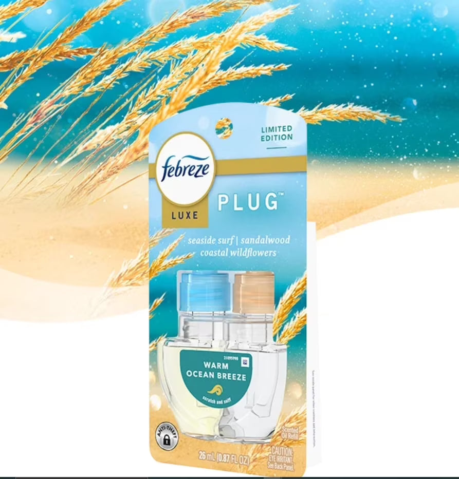 Febreze PLUG Refill Warm Ocean Breeze, Air Freshener, Fade Defy Technology, 1