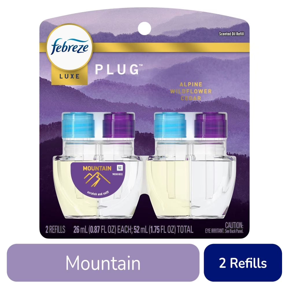 Febreze Fade Defy PLUG Air Freshener & Odor Fighter Mountain Oil Refill 2 ct -