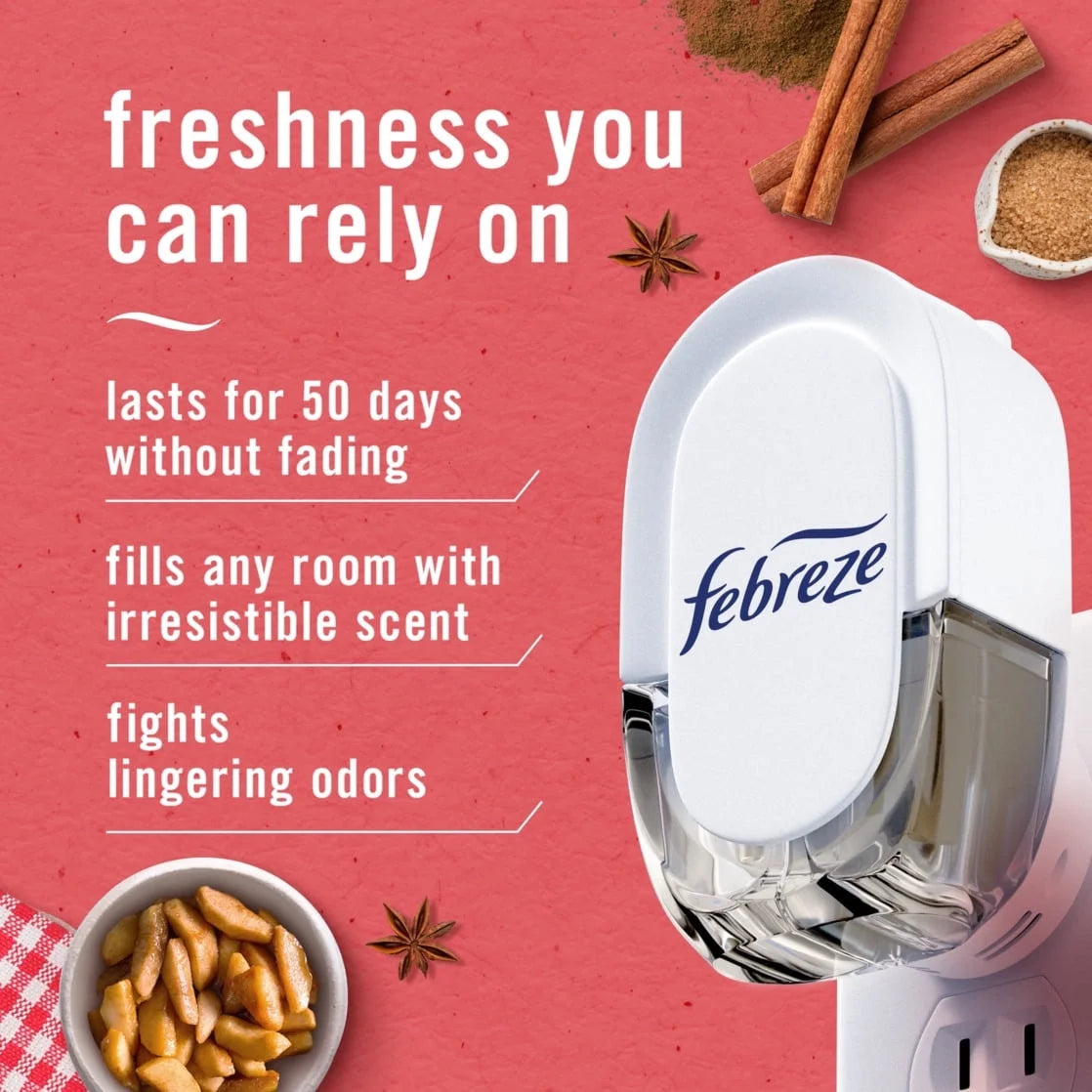 Febreze Plug In Air Freshener, Odor-Fighting Oil Refill, Baked Cinnamon Apples, - View 3