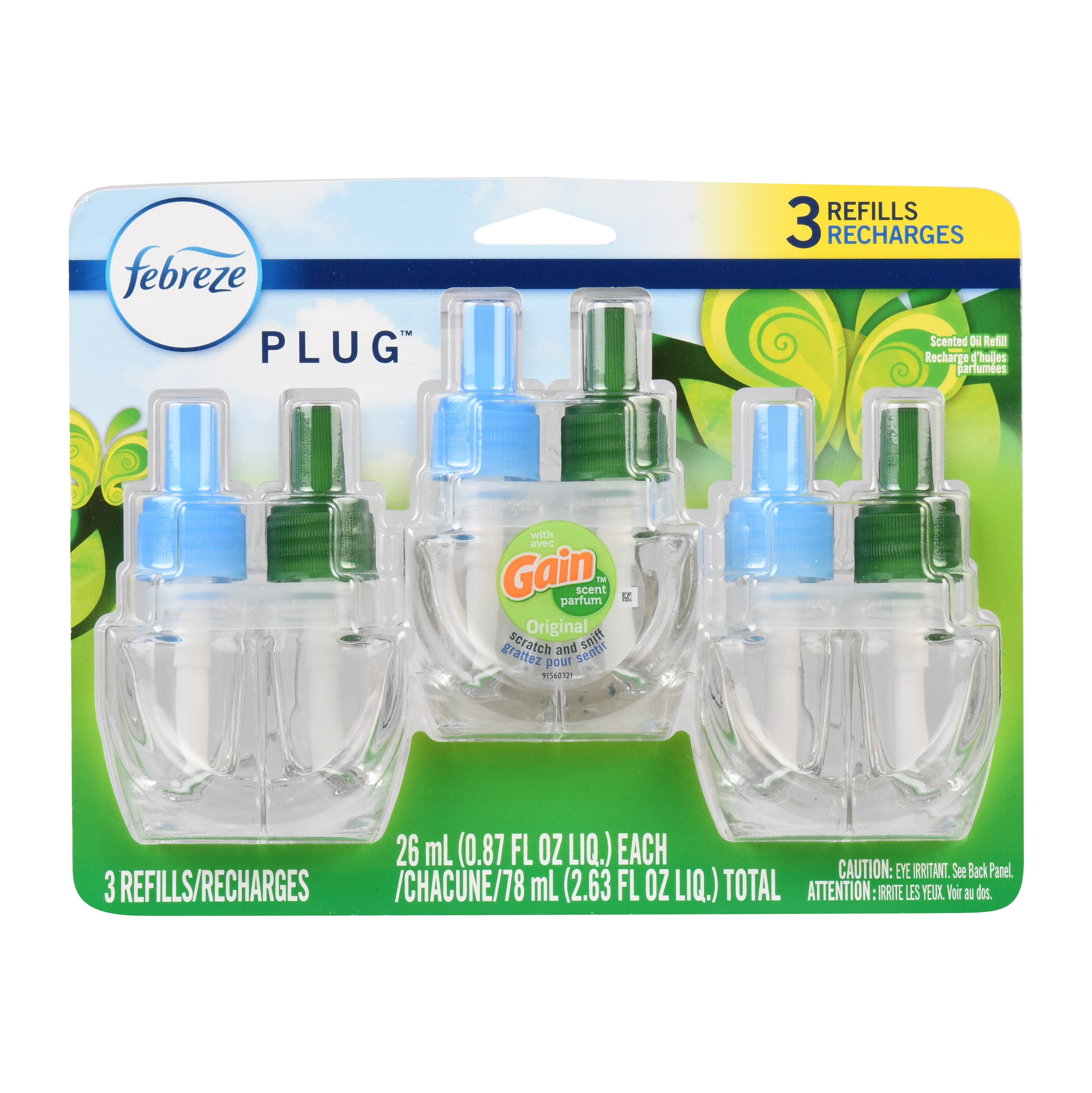 Febreze Plug In Air Freshener, Odor-Fighting Scented Oil Refill, Gain Original,