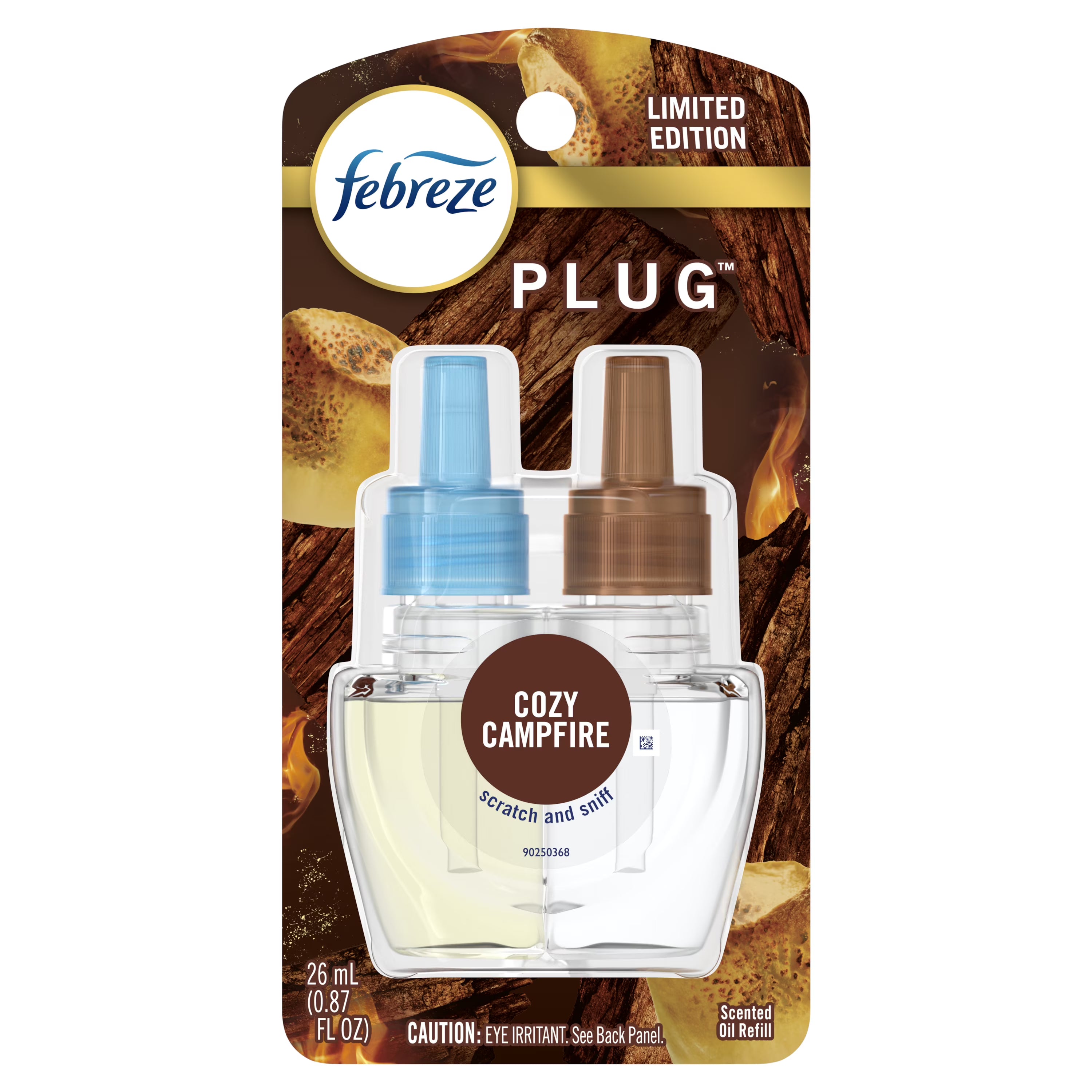 Febreze Odor-Fighting Fade Defy PLUG Air Freshener Cozy Campfire, .87 oz Oil
