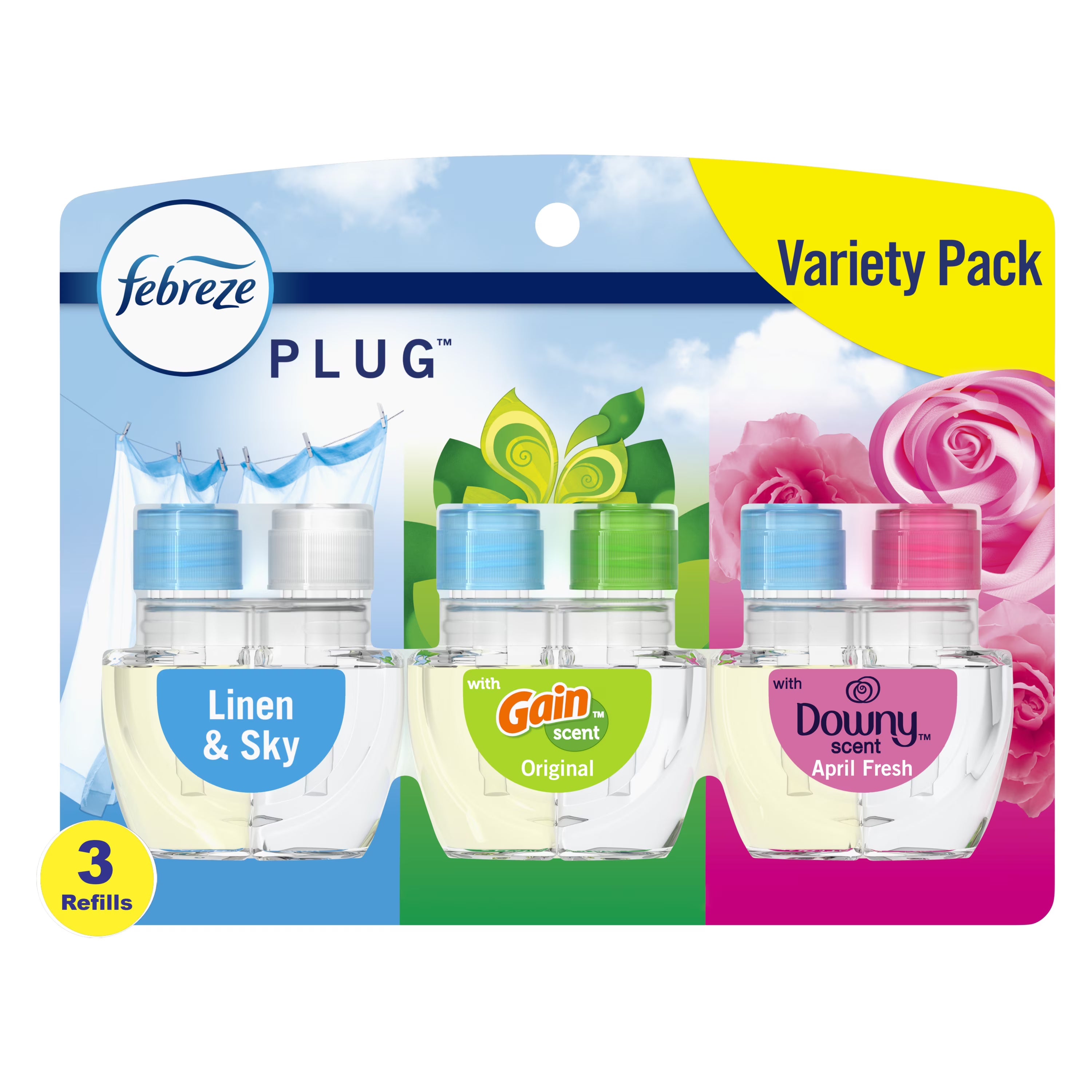 Febreze Plug In Air Freshener, Odor-Fighting Scented Oil Refill, Base Mix, 3