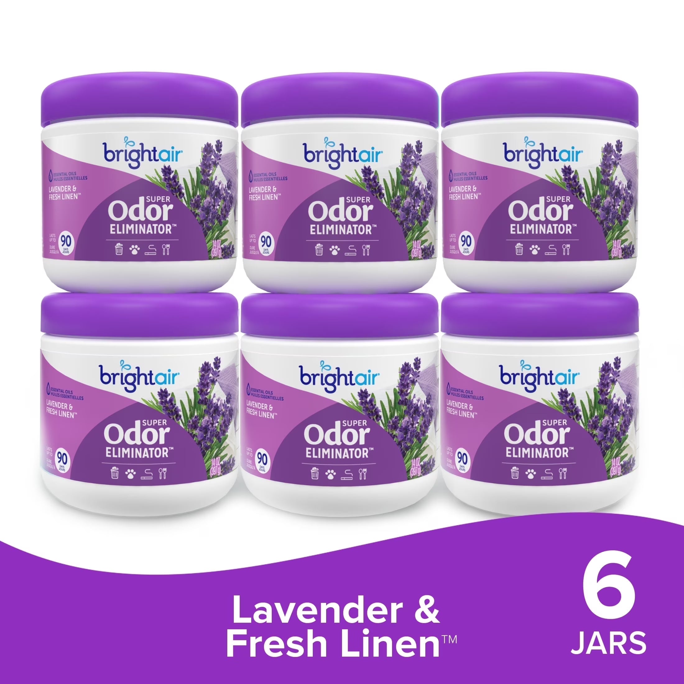 Bright Air Super Odor Eliminator Air Freshener, Lavender & Fresh Linen, 14oz,