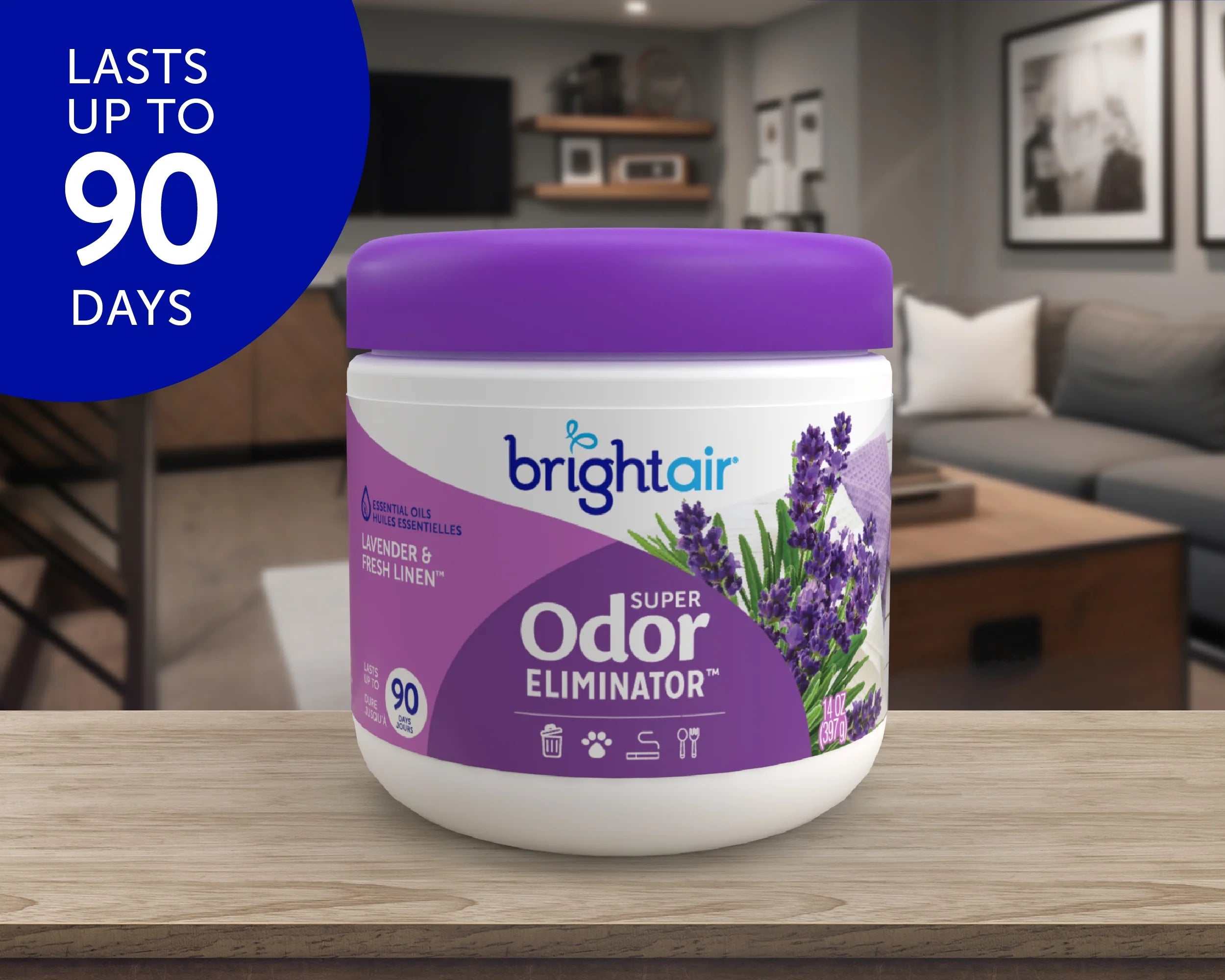 Bright Air Super Odor Eliminator Air Freshener, Lavender & Fresh Linen, 14oz, - View 2