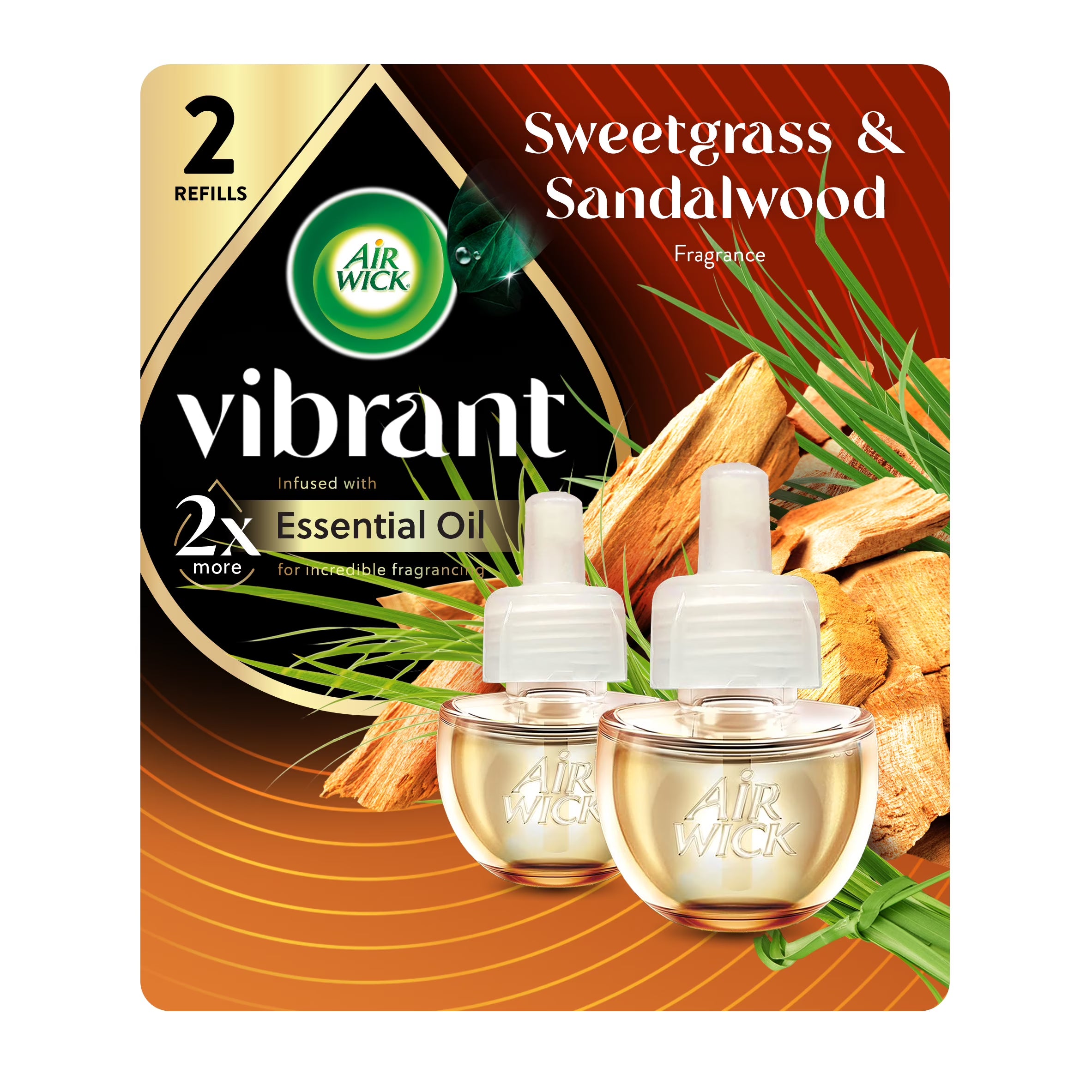 Air Wick Vibrant Plug-In Scented Oil Air Freshener Warmer Refills, Sweetgrass