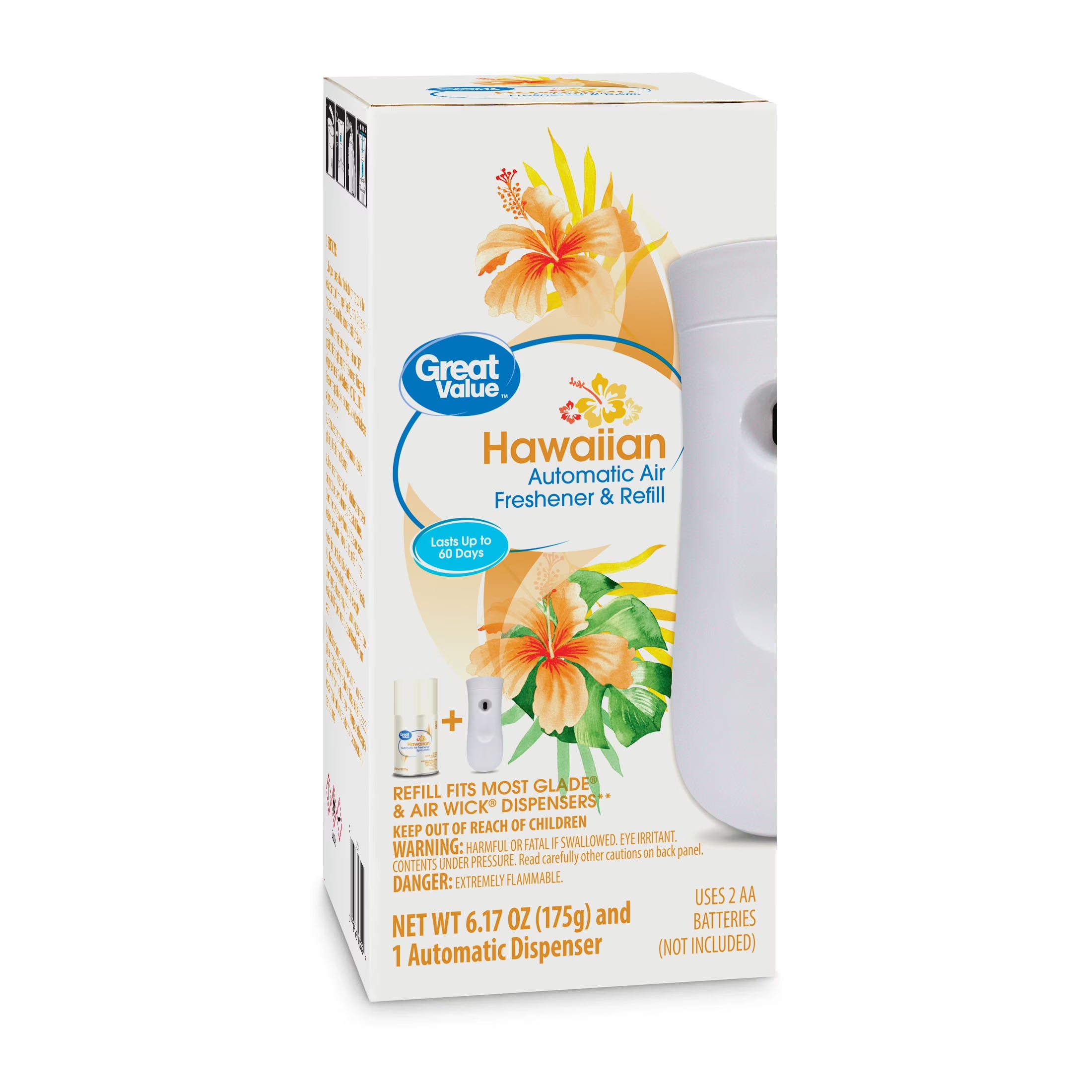 Great Value Automatic Air Freshener Spray Kit with1 Refill Included, Hawaiian,