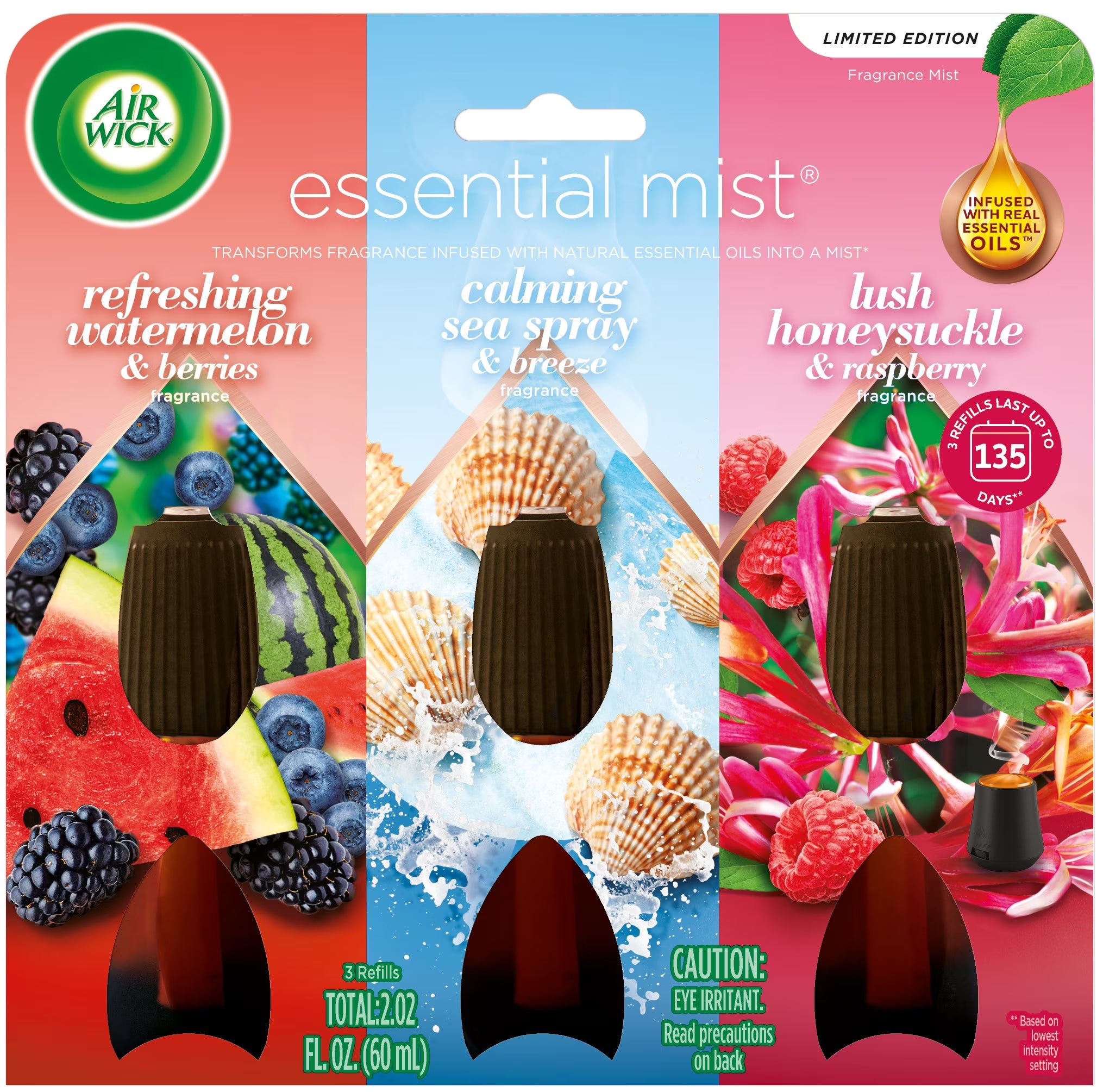 Air Wick Essential Mist Scented Oil Diffuser Refills Multipack, Watermelon &