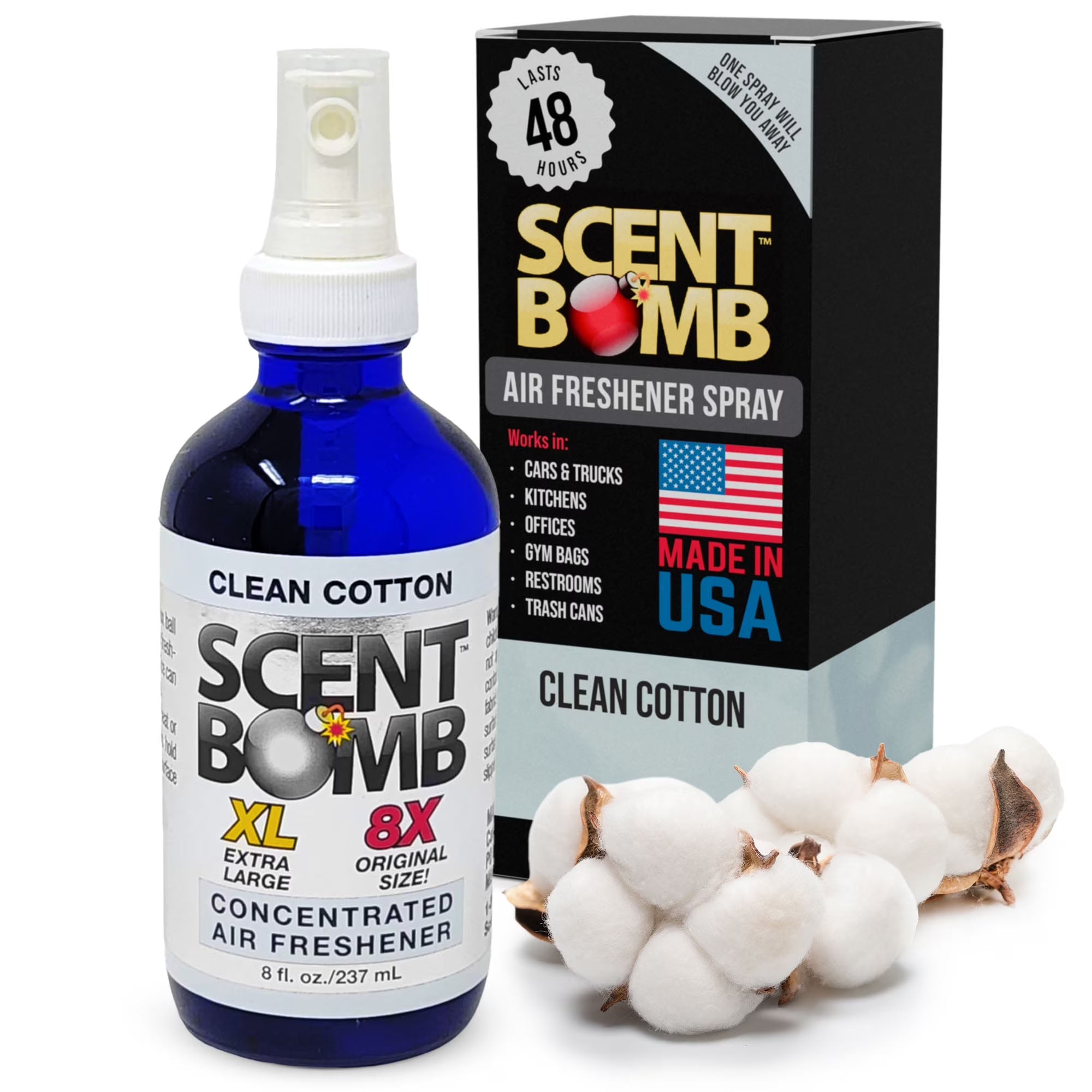 Scent Bomb Clean Cotton Air Freshener 8 oz Spray, Long-Lasting Odor Eliminator