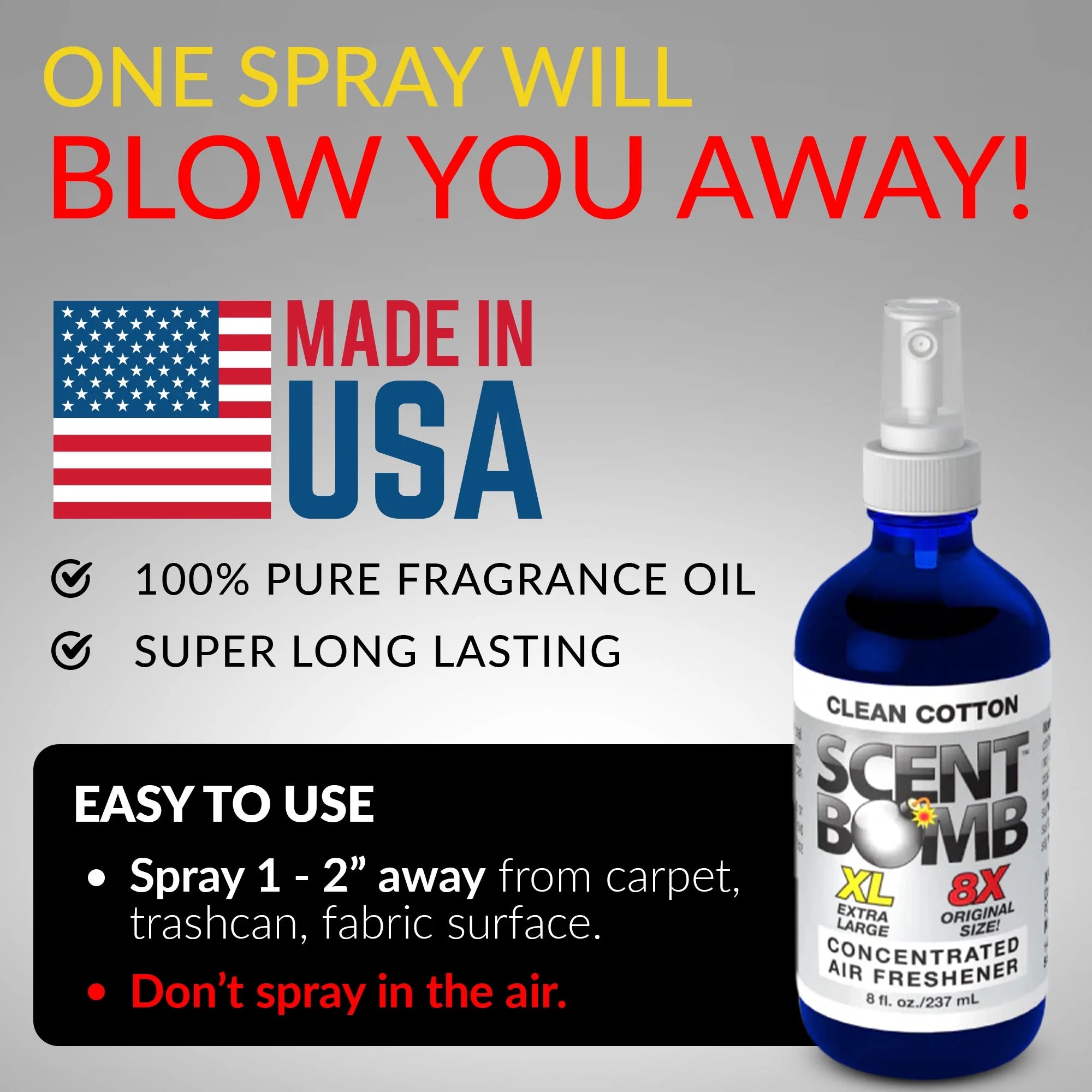 Scent Bomb Clean Cotton Air Freshener 8 oz Spray, Long-Lasting Odor Eliminator - View 4