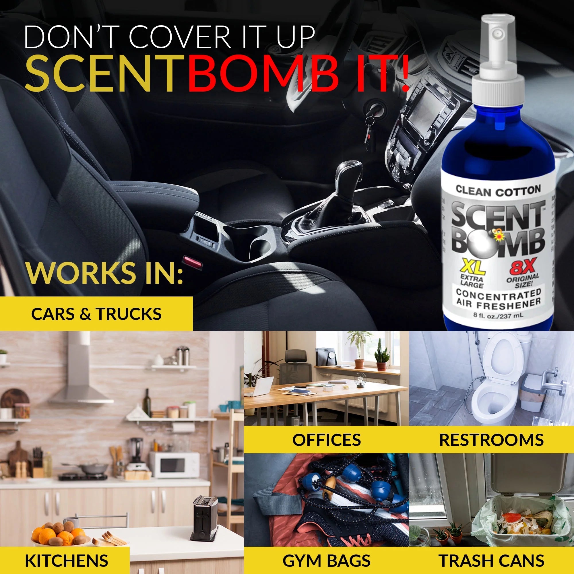 Scent Bomb Clean Cotton Air Freshener 8 oz Spray, Long-Lasting Odor Eliminator - View 5