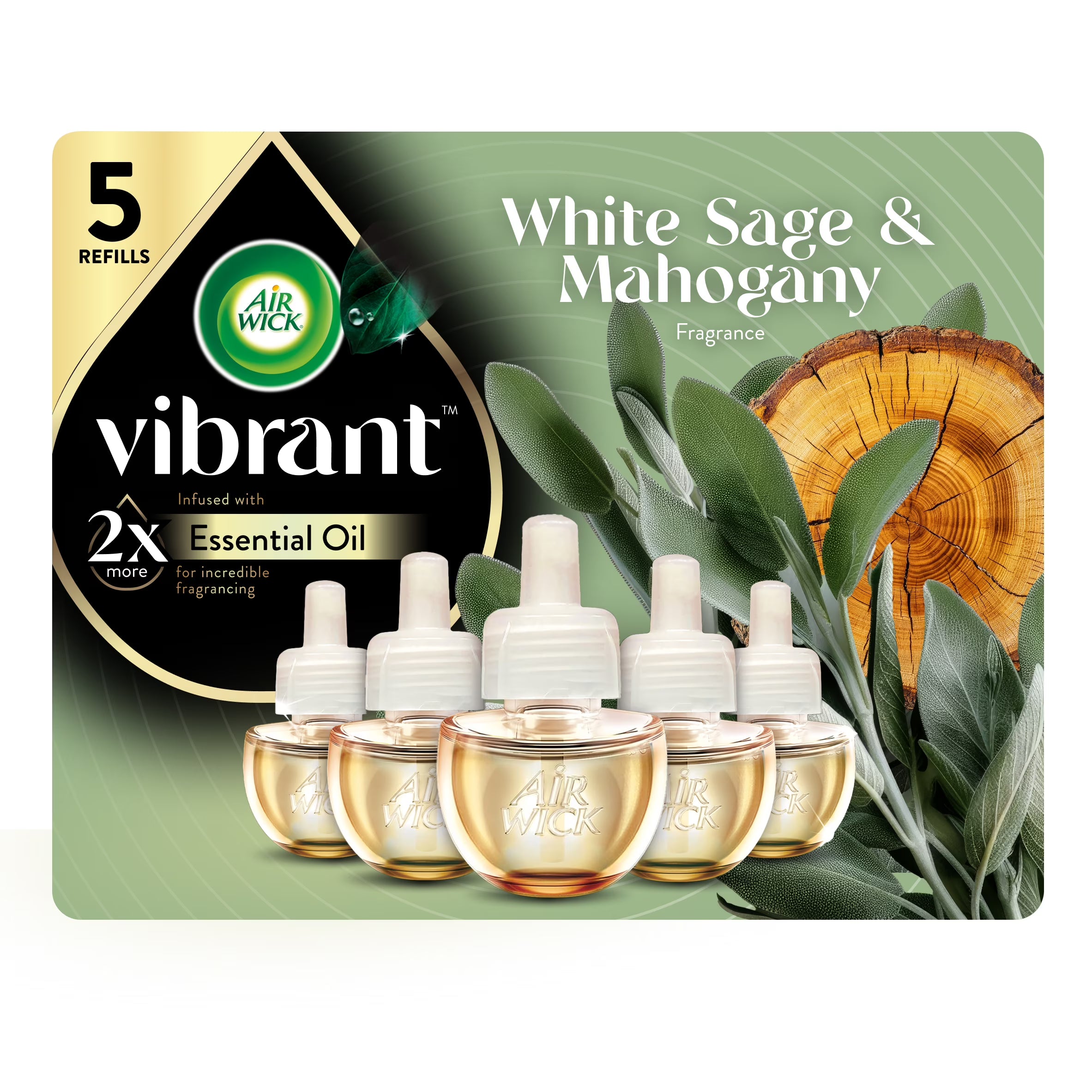 Air Wick Vibrant Plug-In Scented Oil Air Freshener Warmer Refills, White Sage