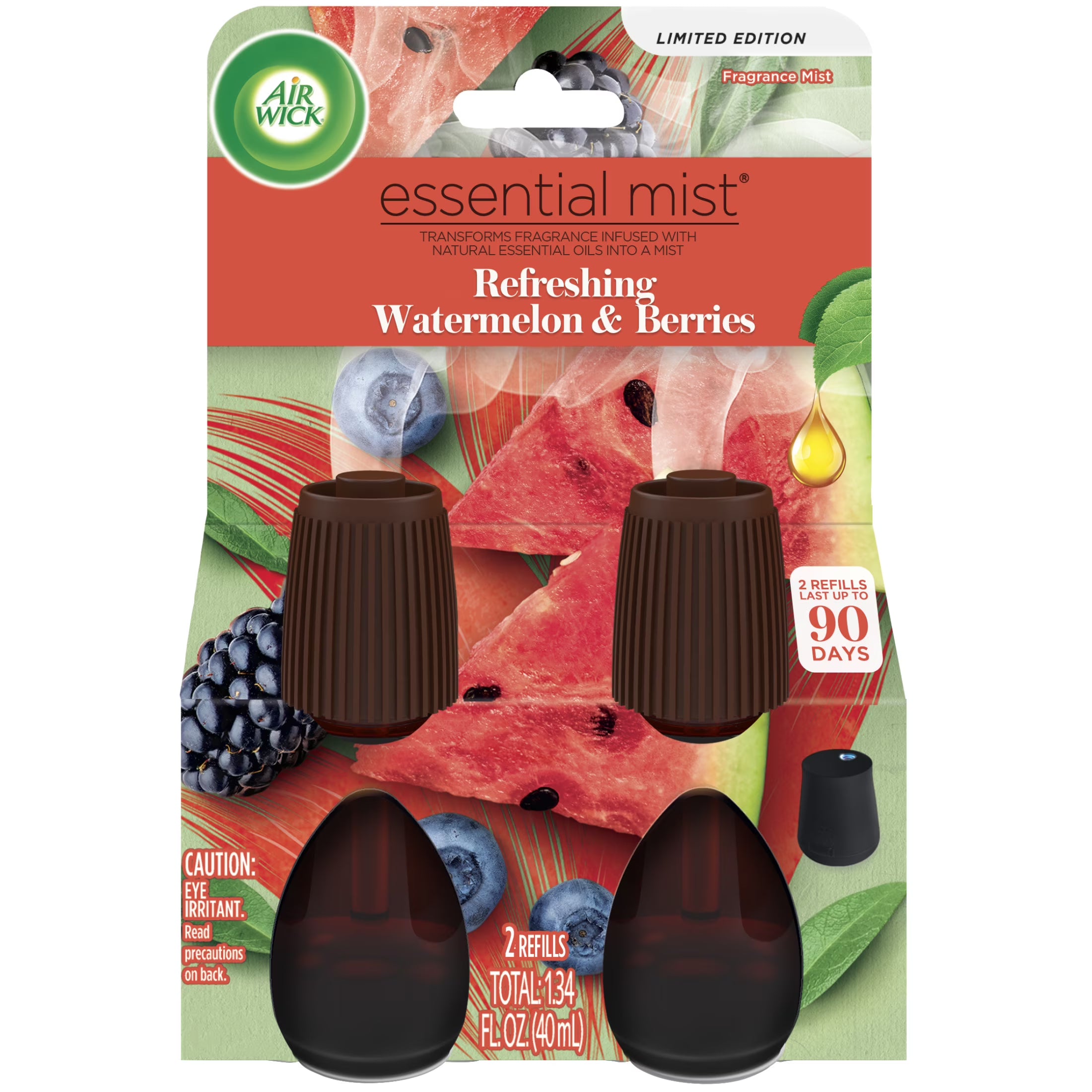 Air Wick Essential Mist Watermelon and Berries Scented Oil Diffuser Refills, 2